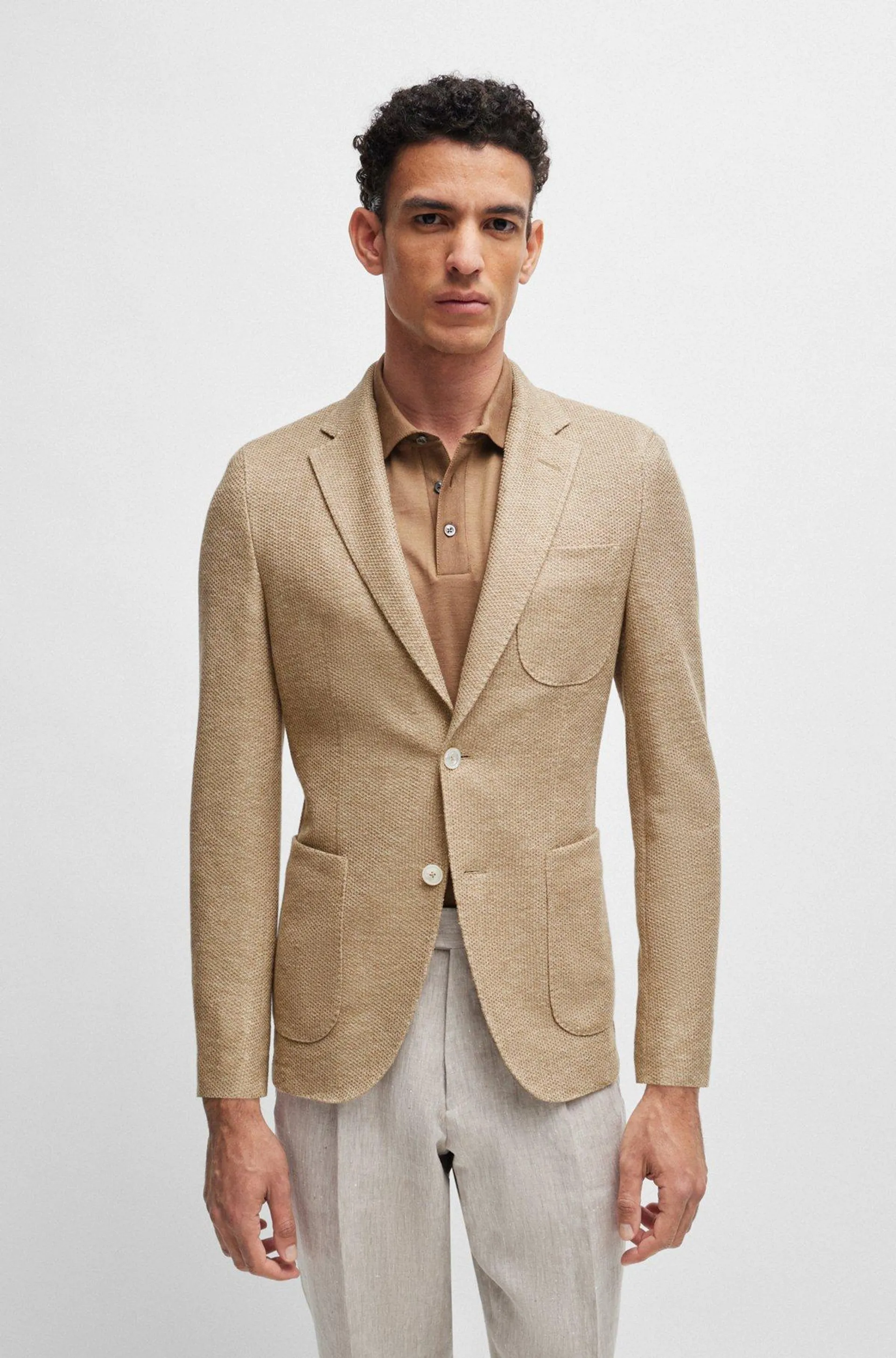 Slim-fit jacket in micro-patterned linen and cotton