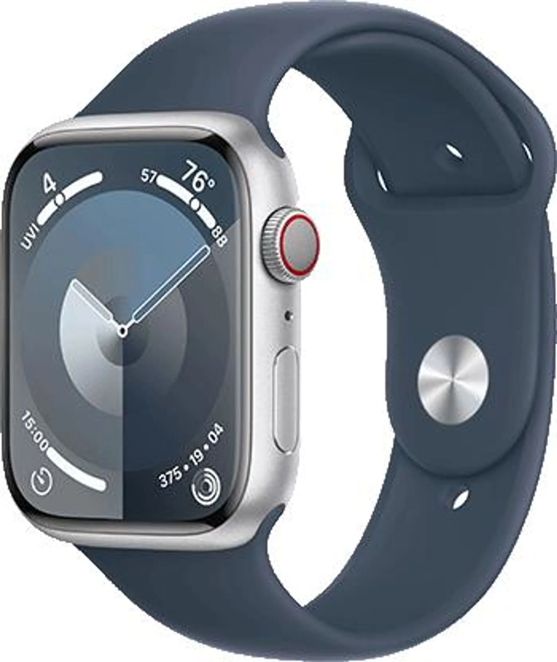 Apple Watch Series 9 Aluminium med Sport Band Sølv med Stormblå Band M/L, 45 mm