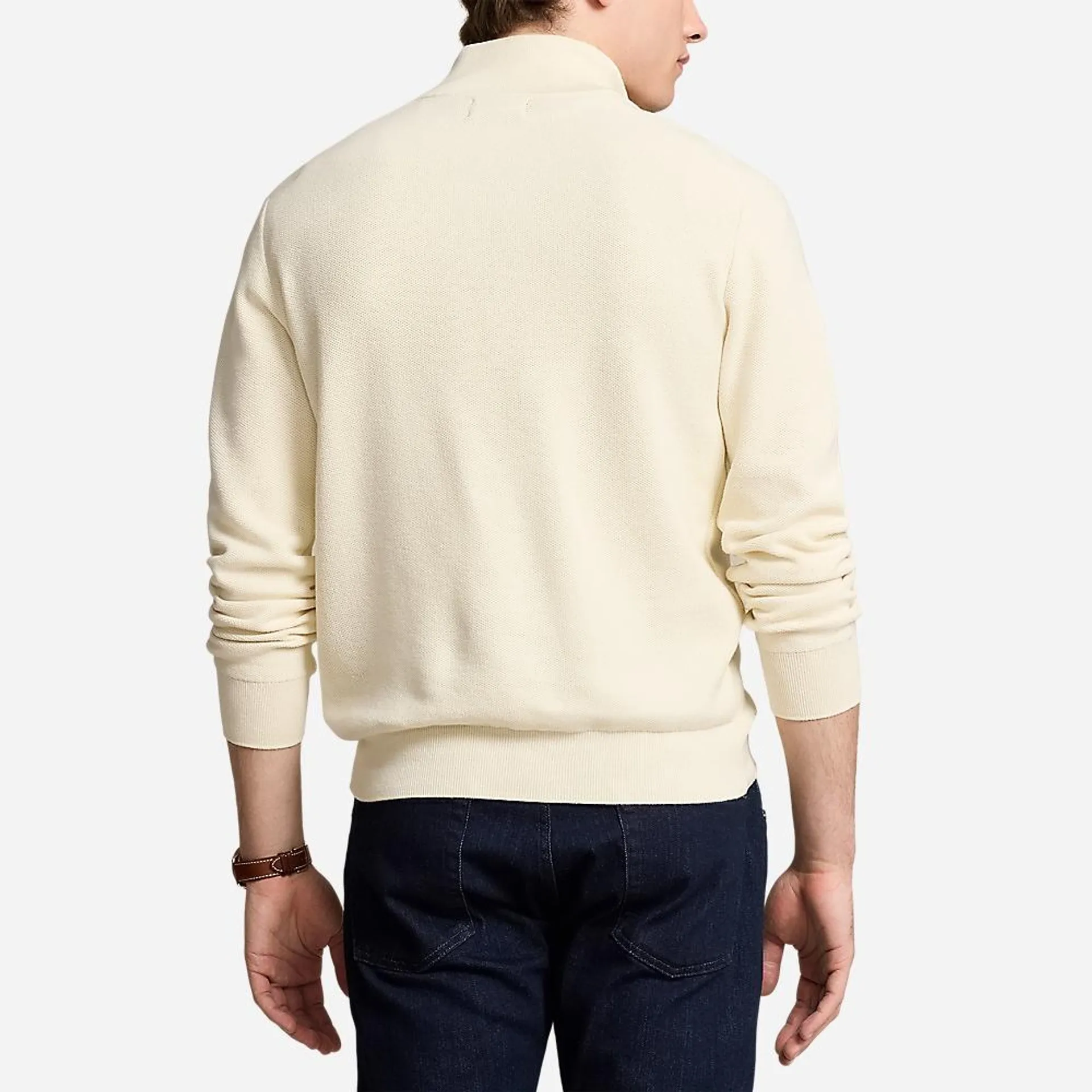 Mesh-Knit Cotton Quarter-Zip Sweater - Herbal Milk