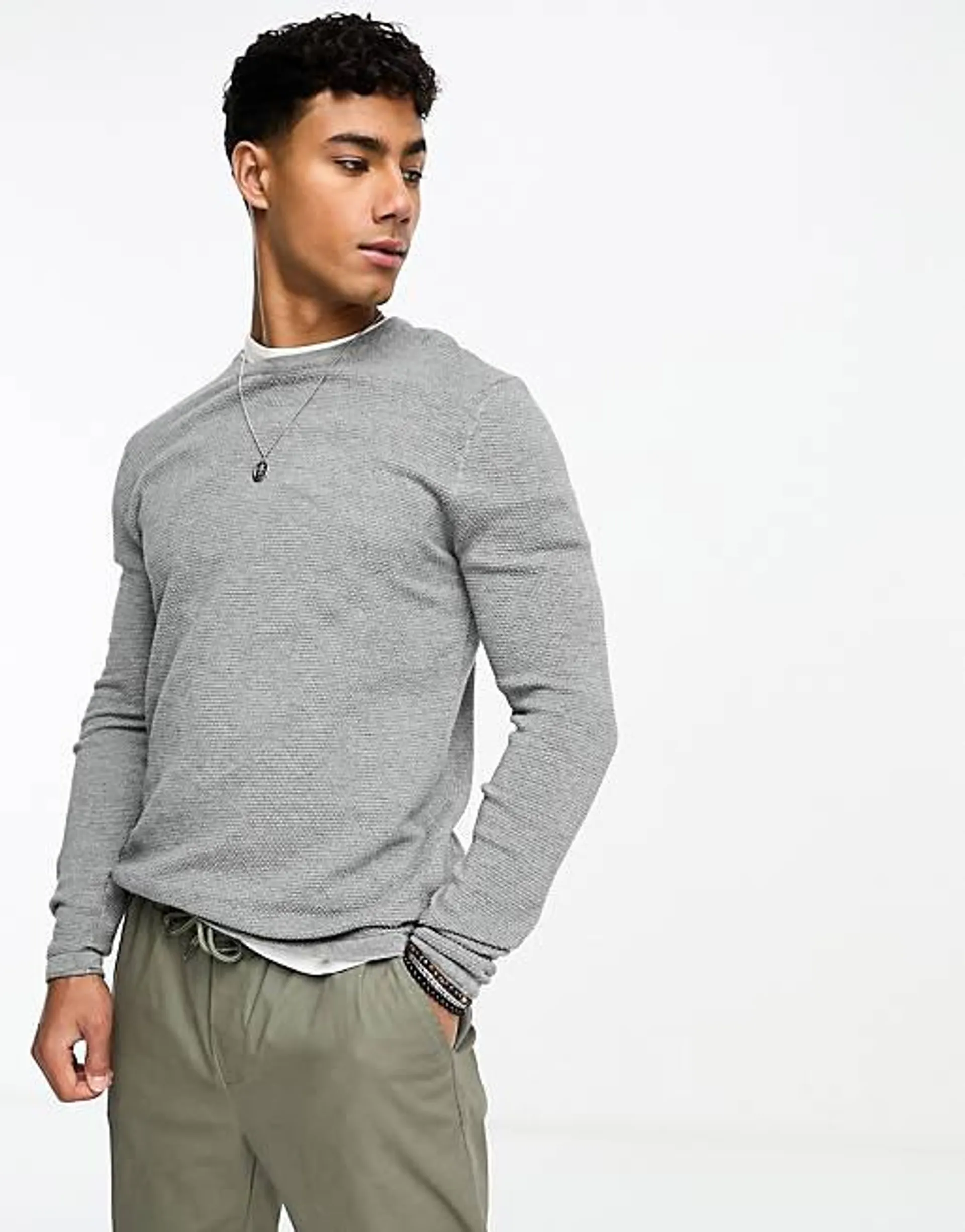 Only & Sons textured knit jumper in grey