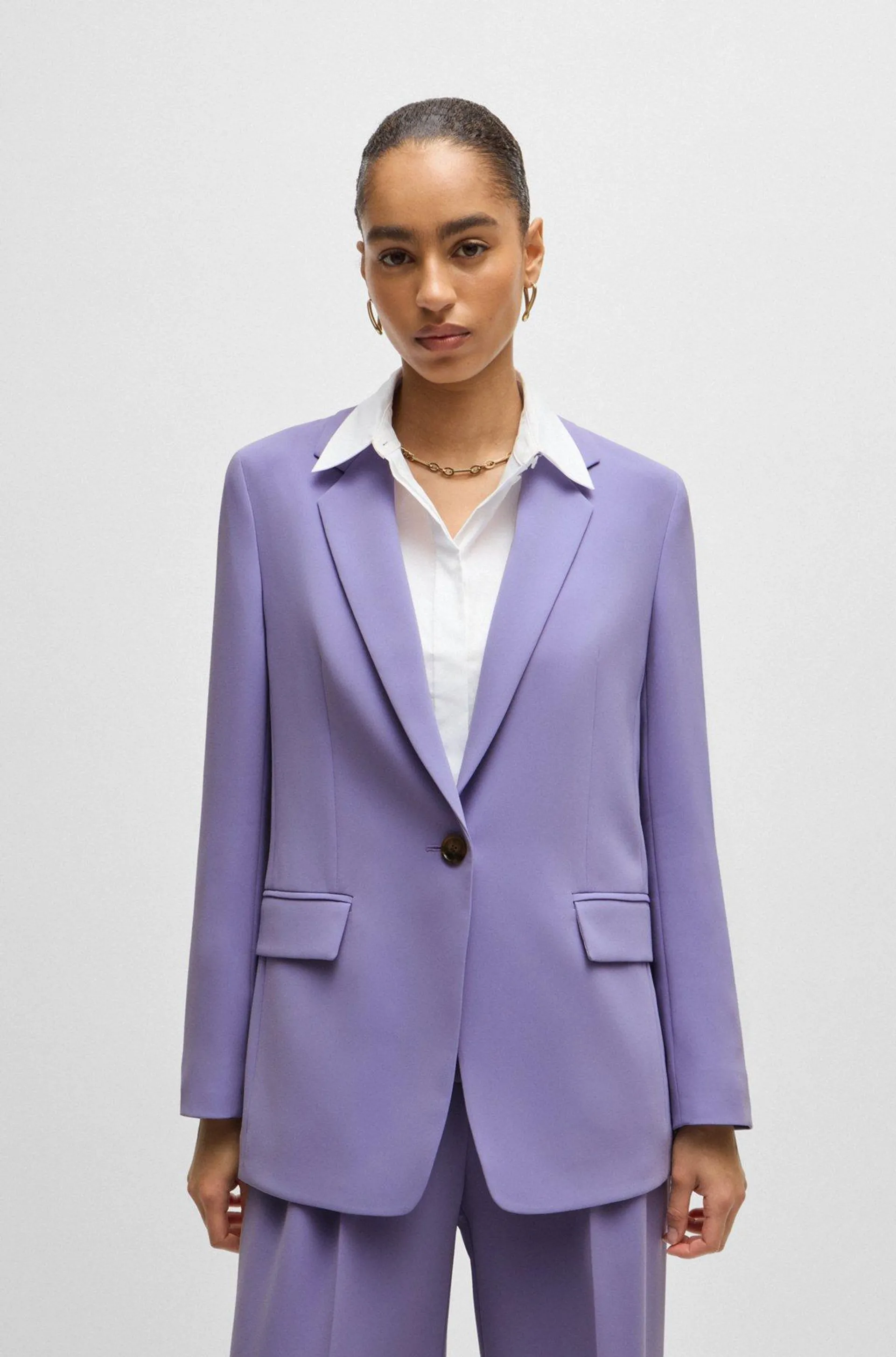 Regular-fit jacket in crease-resistant crepe