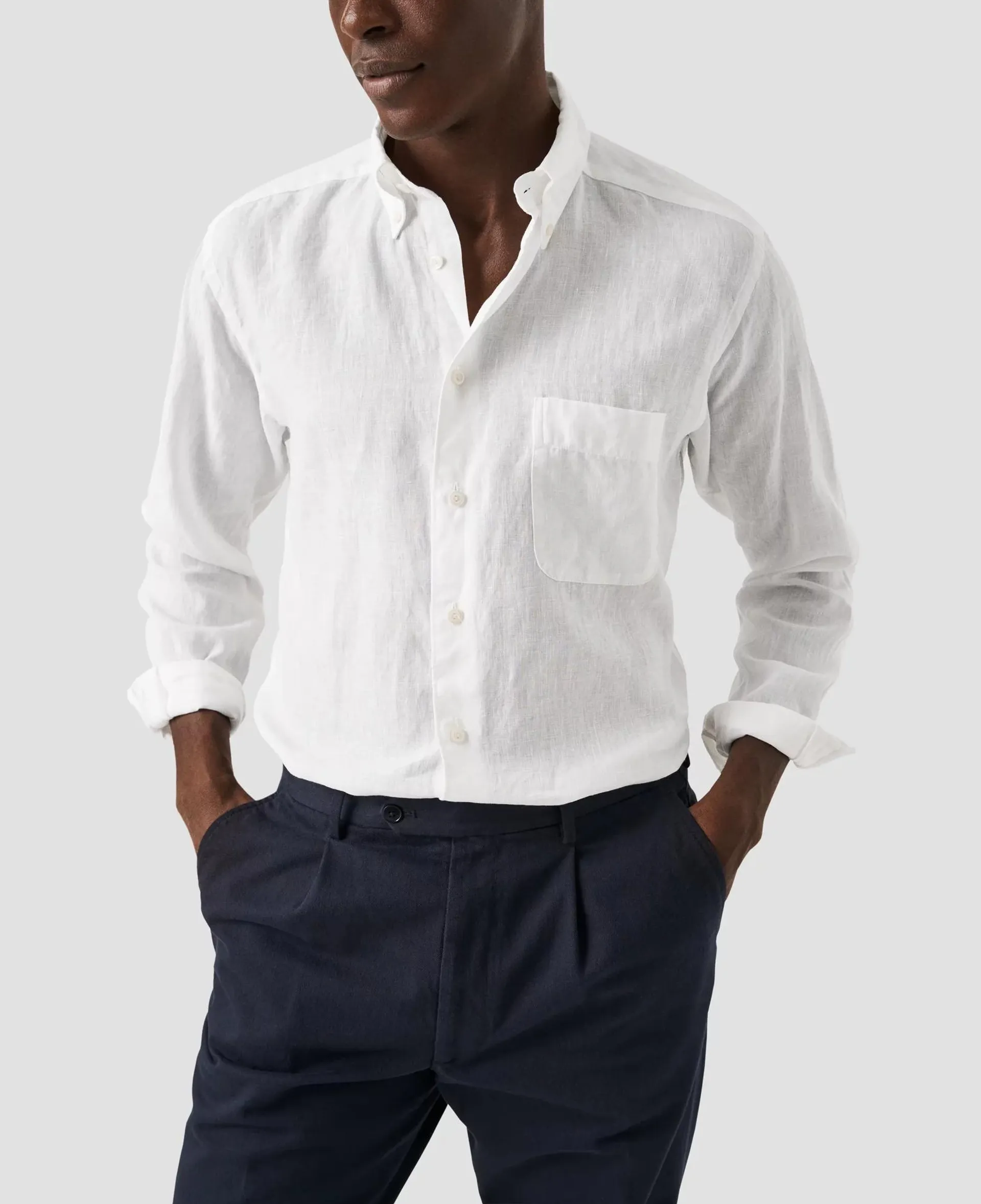 White Solid Linen Shirt