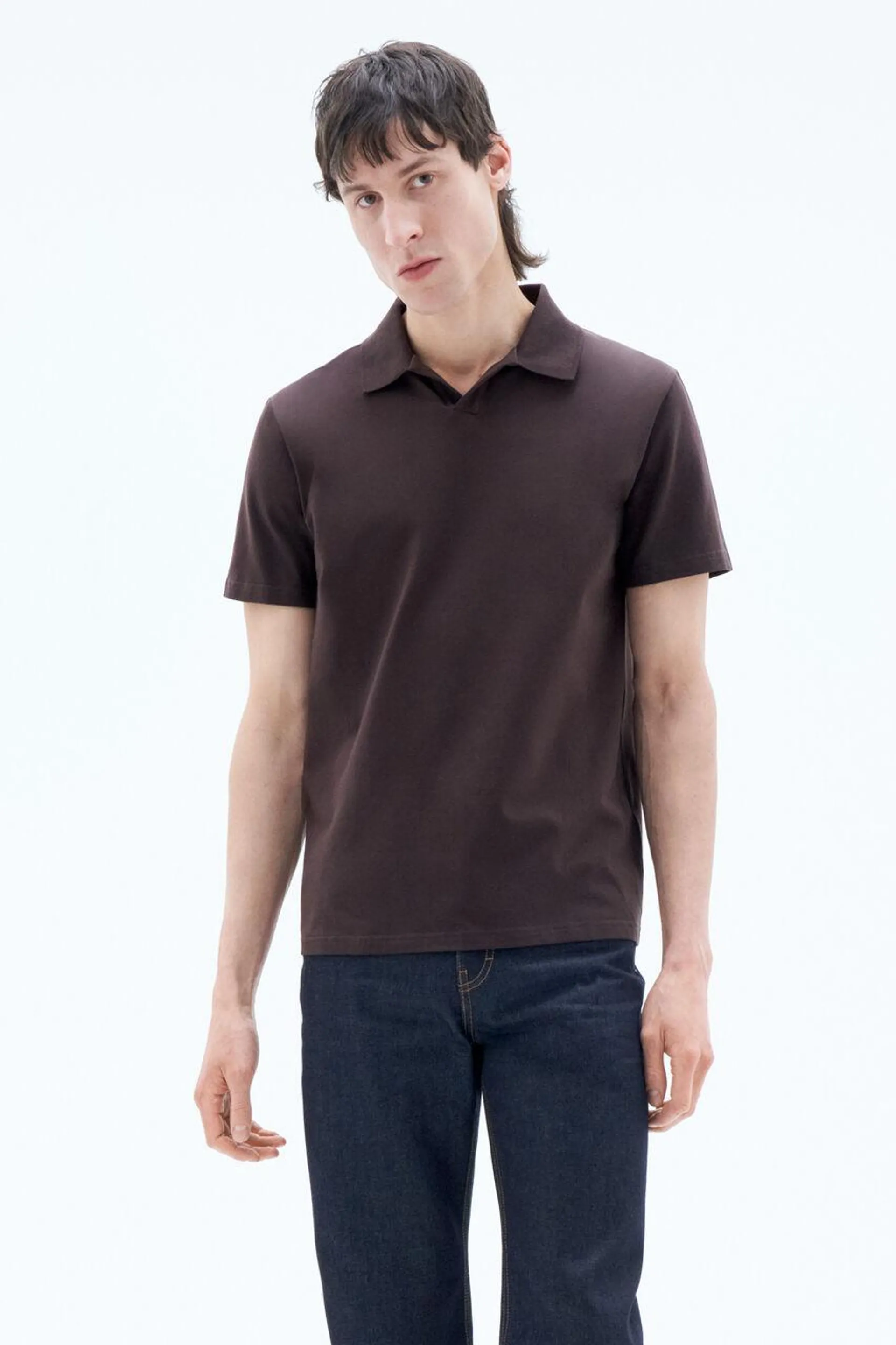 Stretch Cotton Polo T-Shirt Dark Chocolate