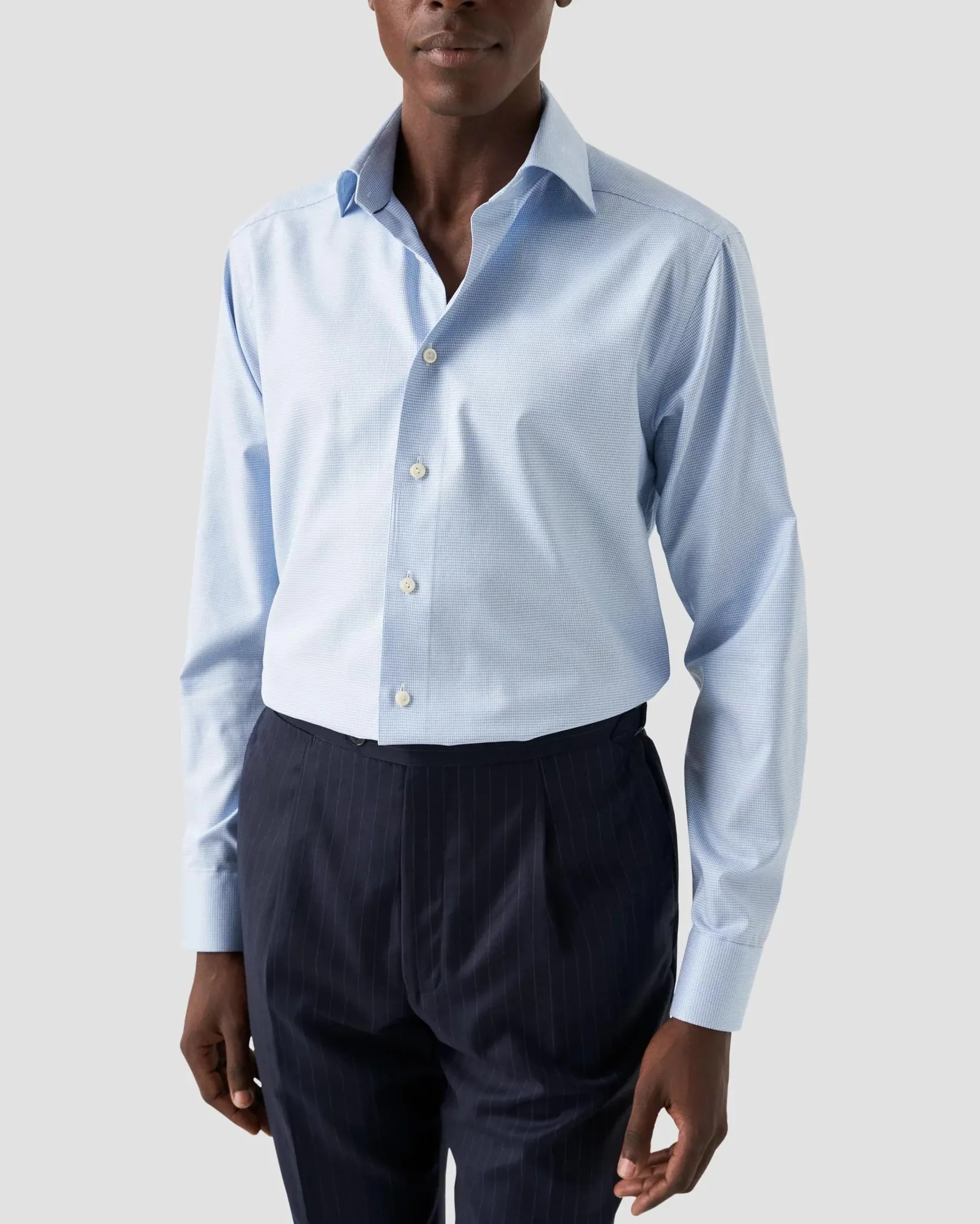 Light Blue Houndstooth Cotton TENCEL™ Lyocell Stretch Shirt