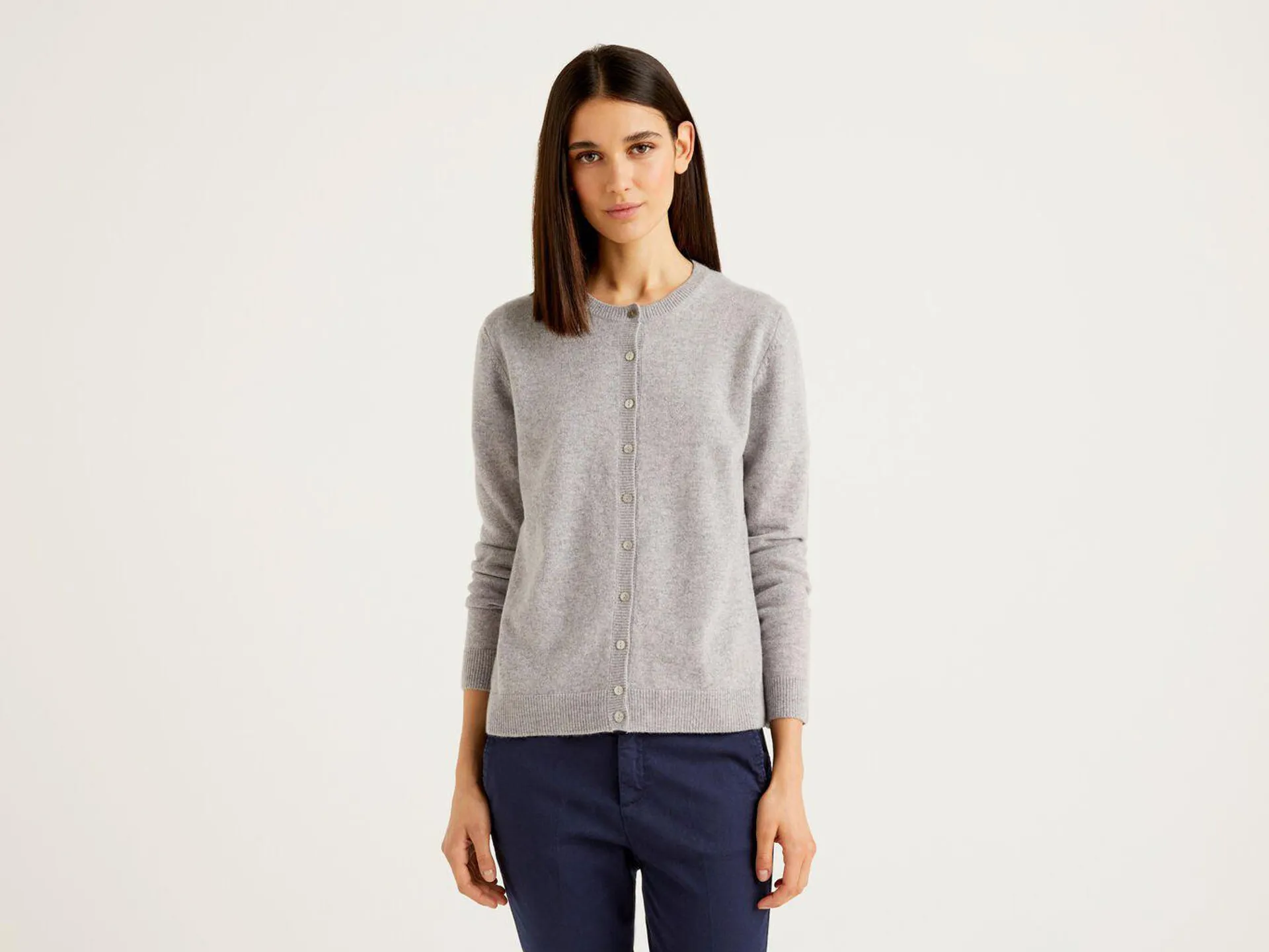 Benetton Cashmere Cardigan Dame Grå | Norge-4309782