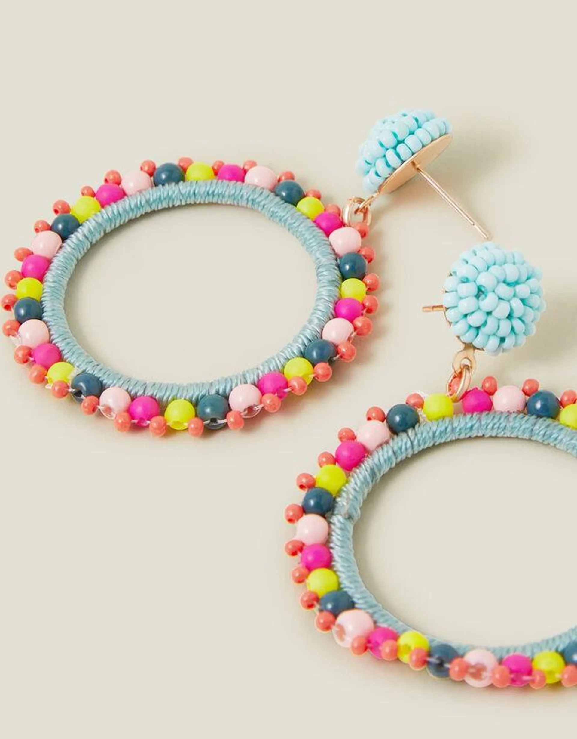 Beaded Stud Hoop Earrings