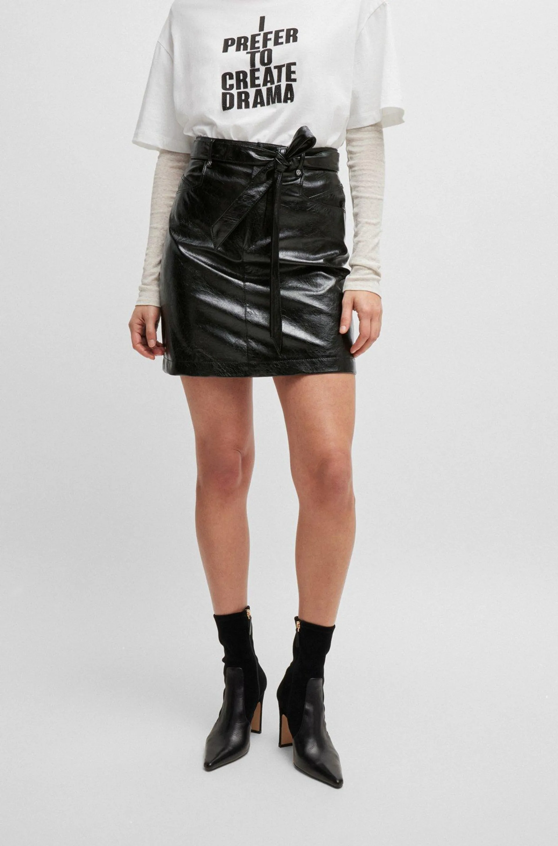 Belted mini skirt in faux leather