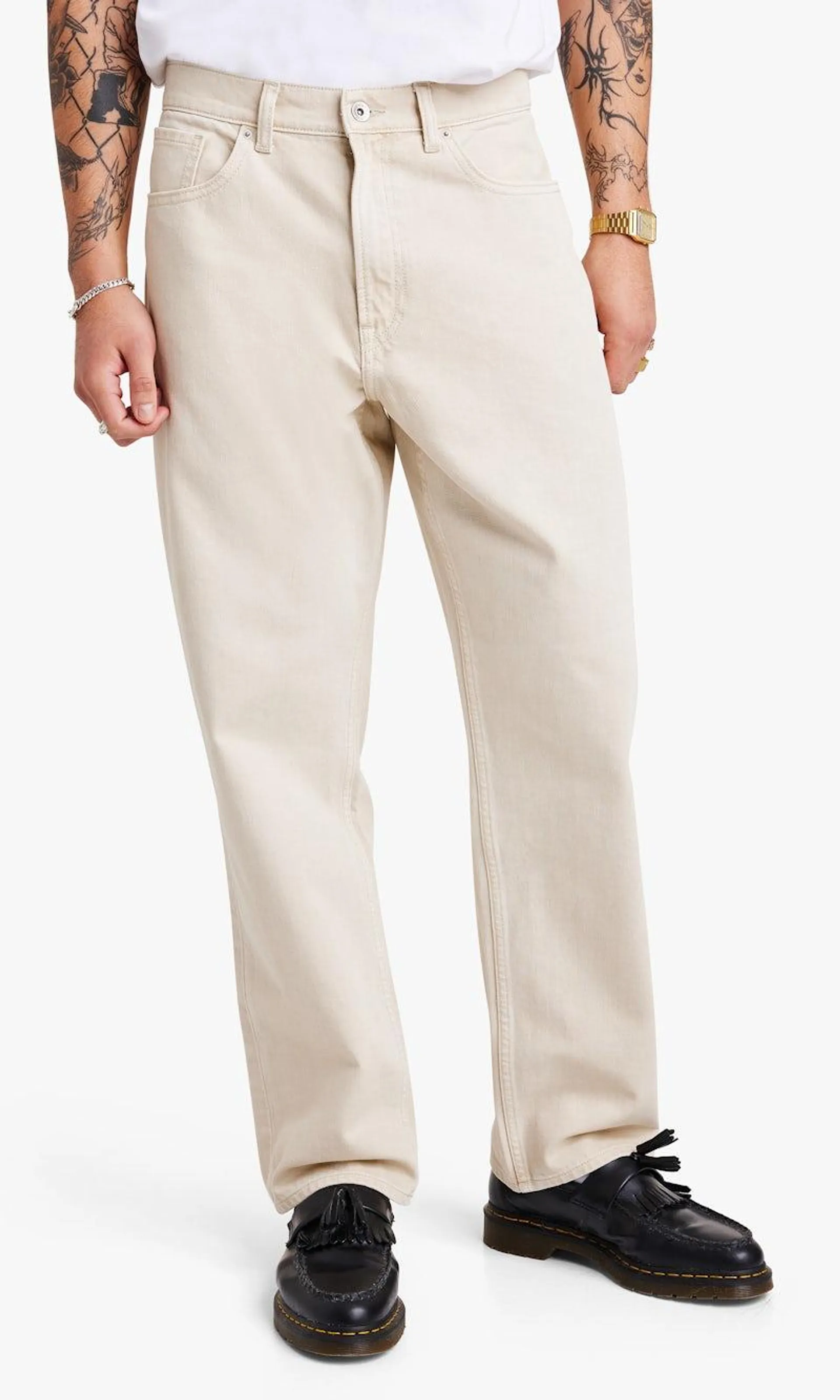 Loose Color Beige Jeans