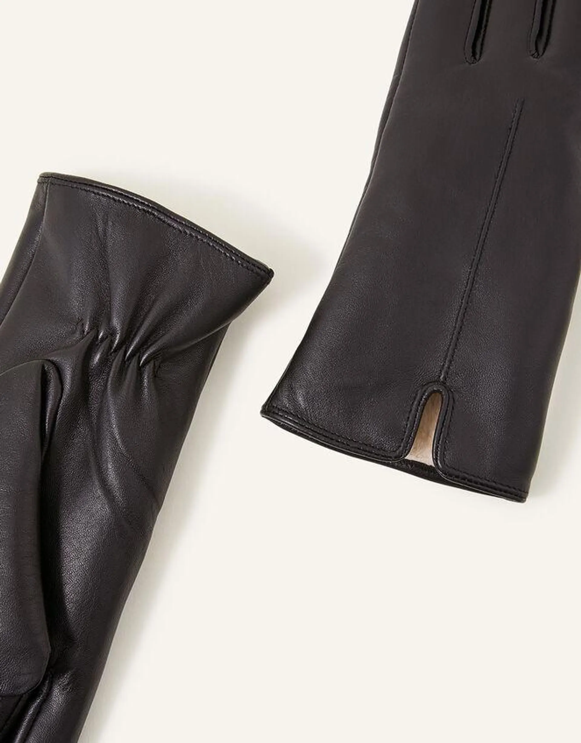 Faux Fur-Lined Leather Gloves Black