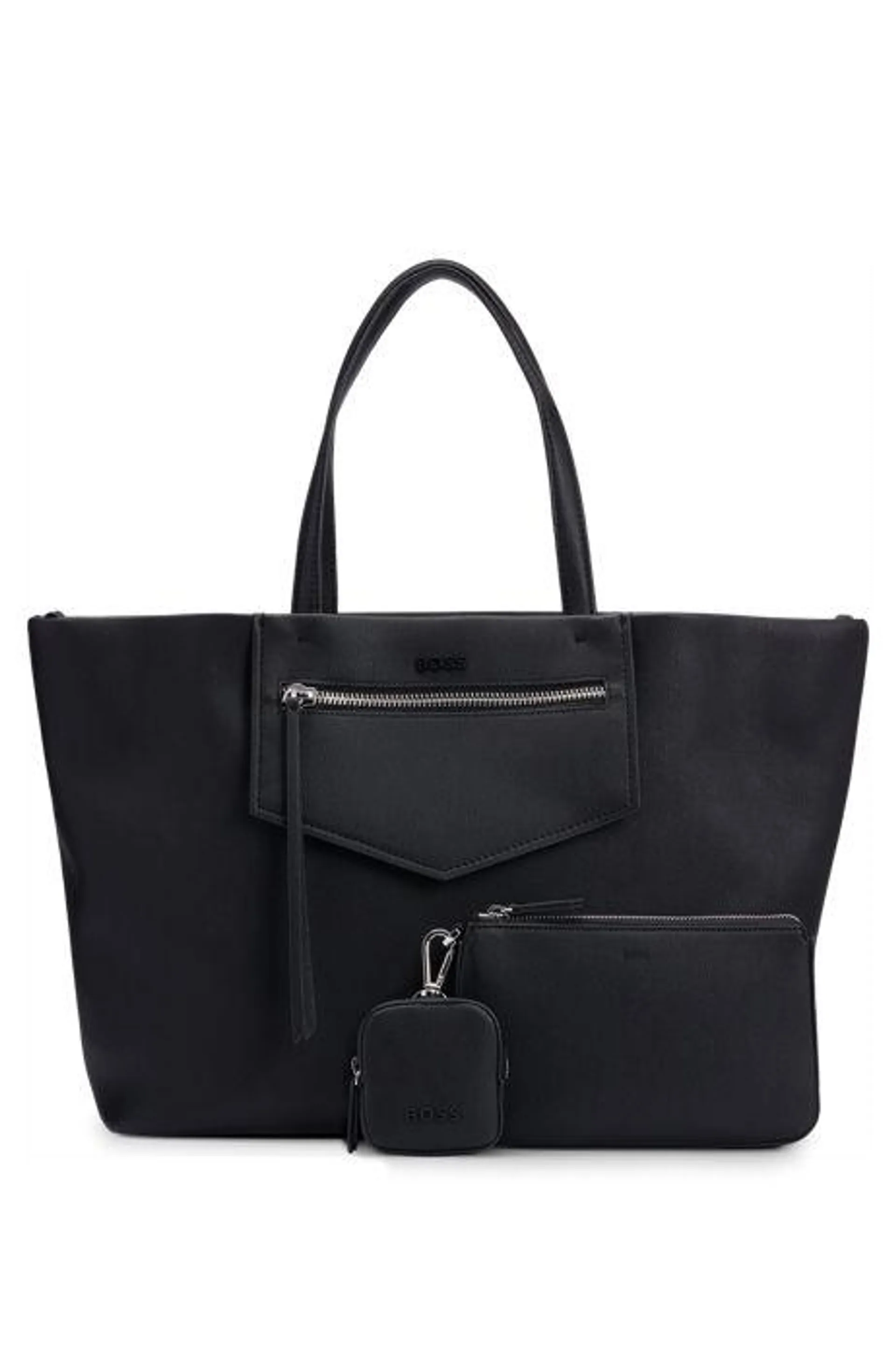 Leather hobo bag with padlock and metal rivets