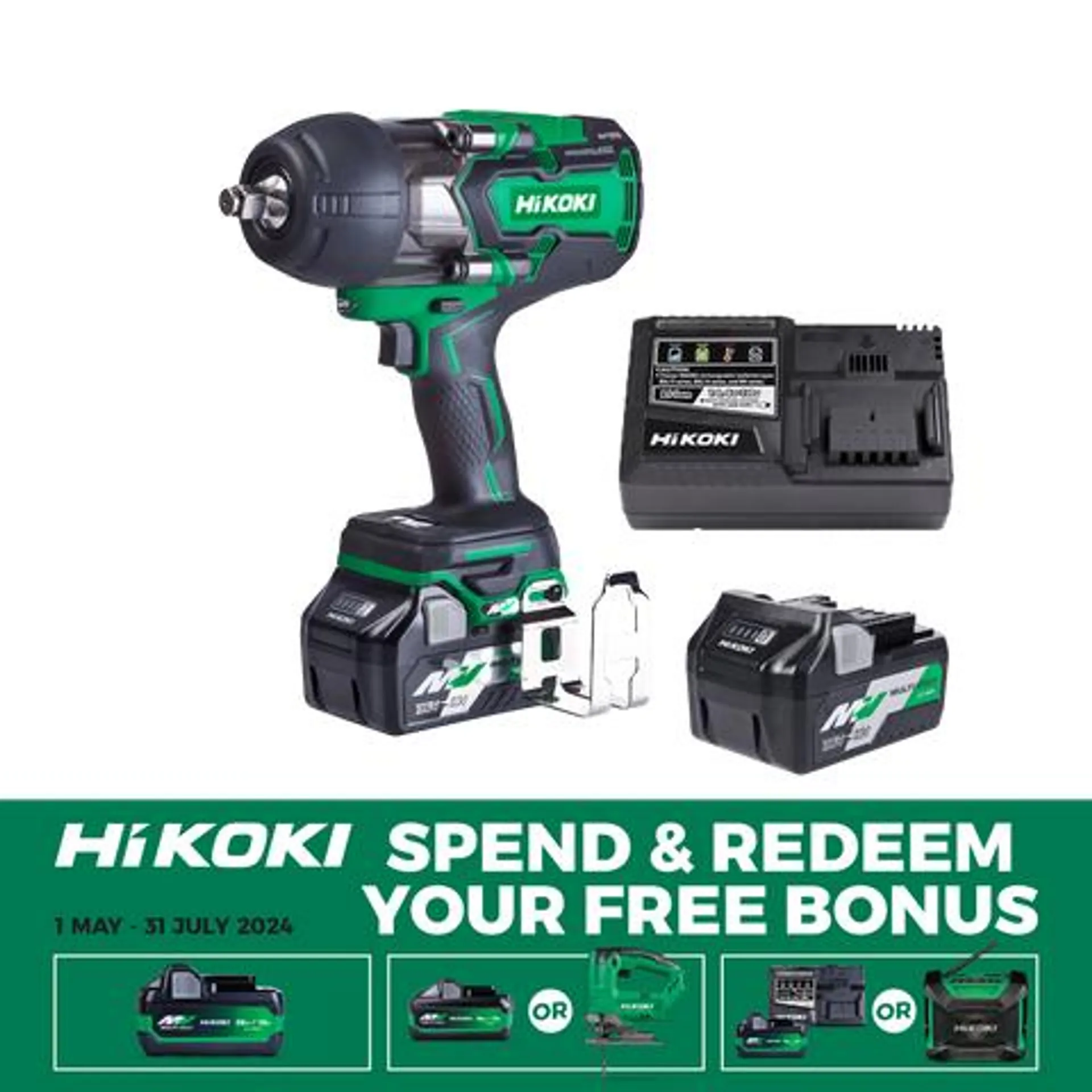 HiKOKI Cordless Impact Wrench Brushless 1/2in 1050Nm 36V Kit