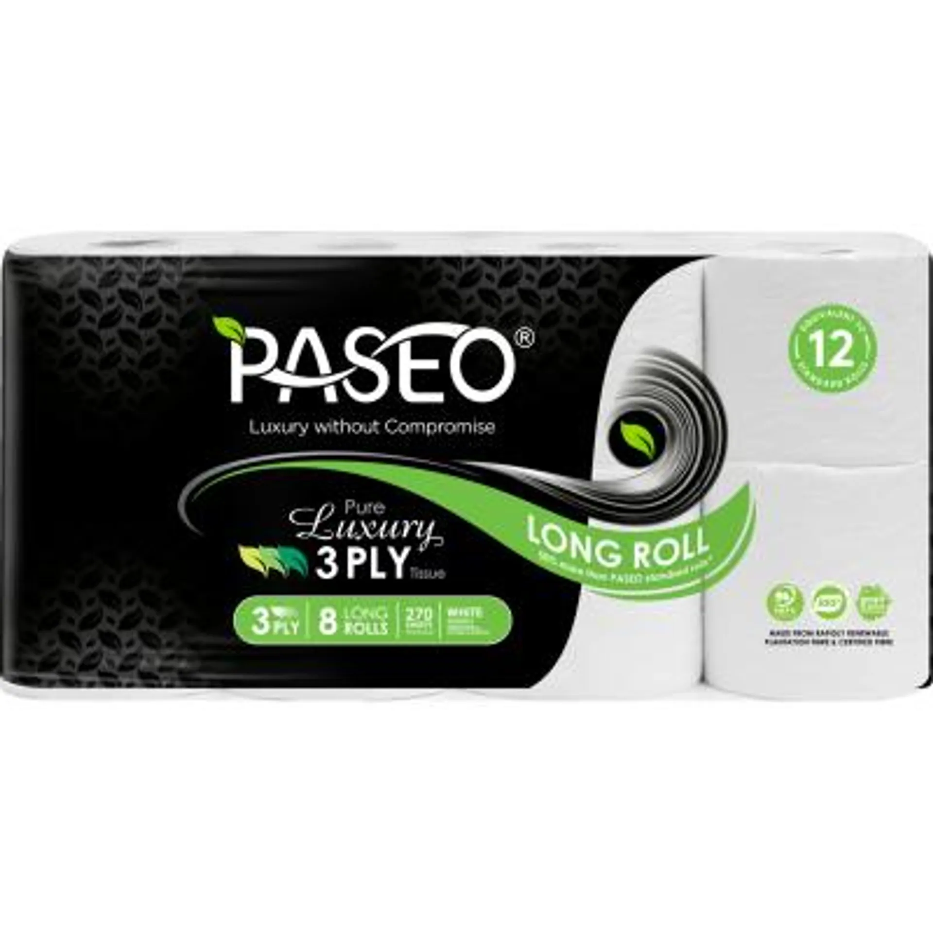 Paseo Pure Luxury 3 Ply Long Toilet Tissue