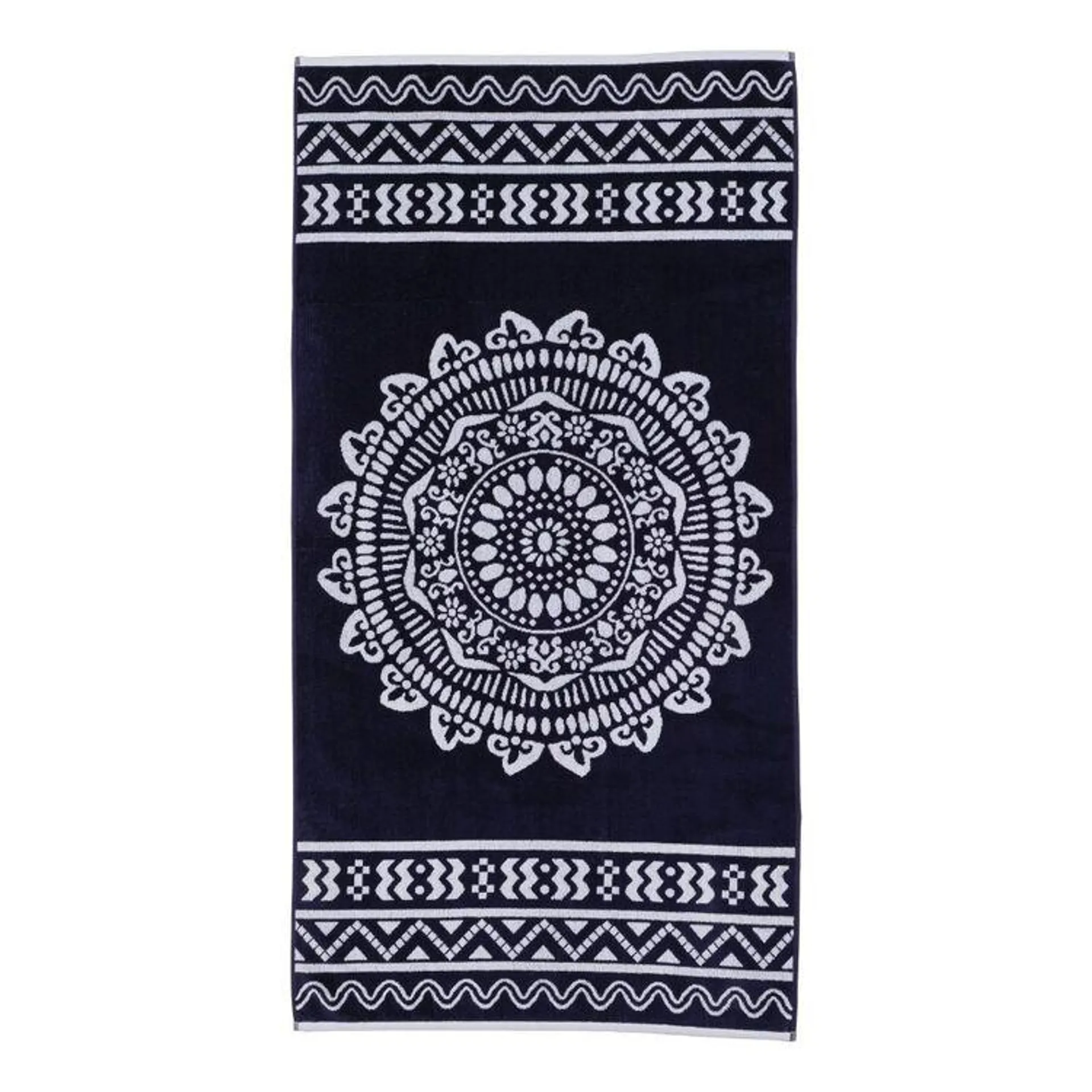 KOO Jacquard Beach Towels Mandala Navy 80 x 160 cm