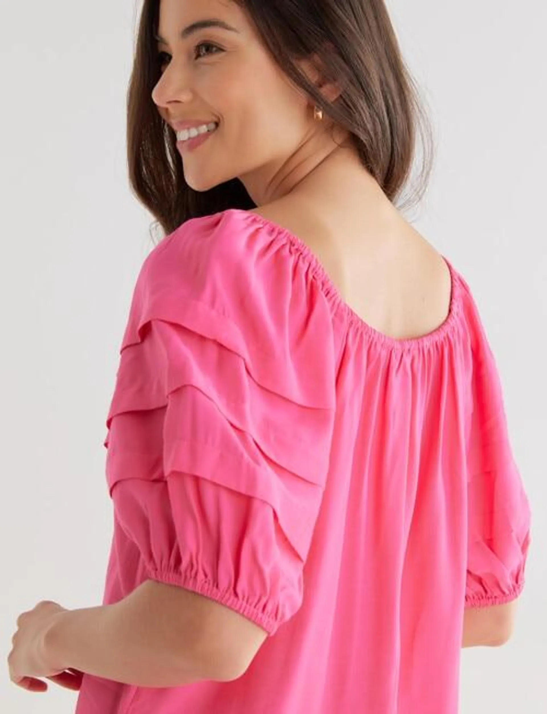 Whistle Puff Sleeve Top, Hot Pink