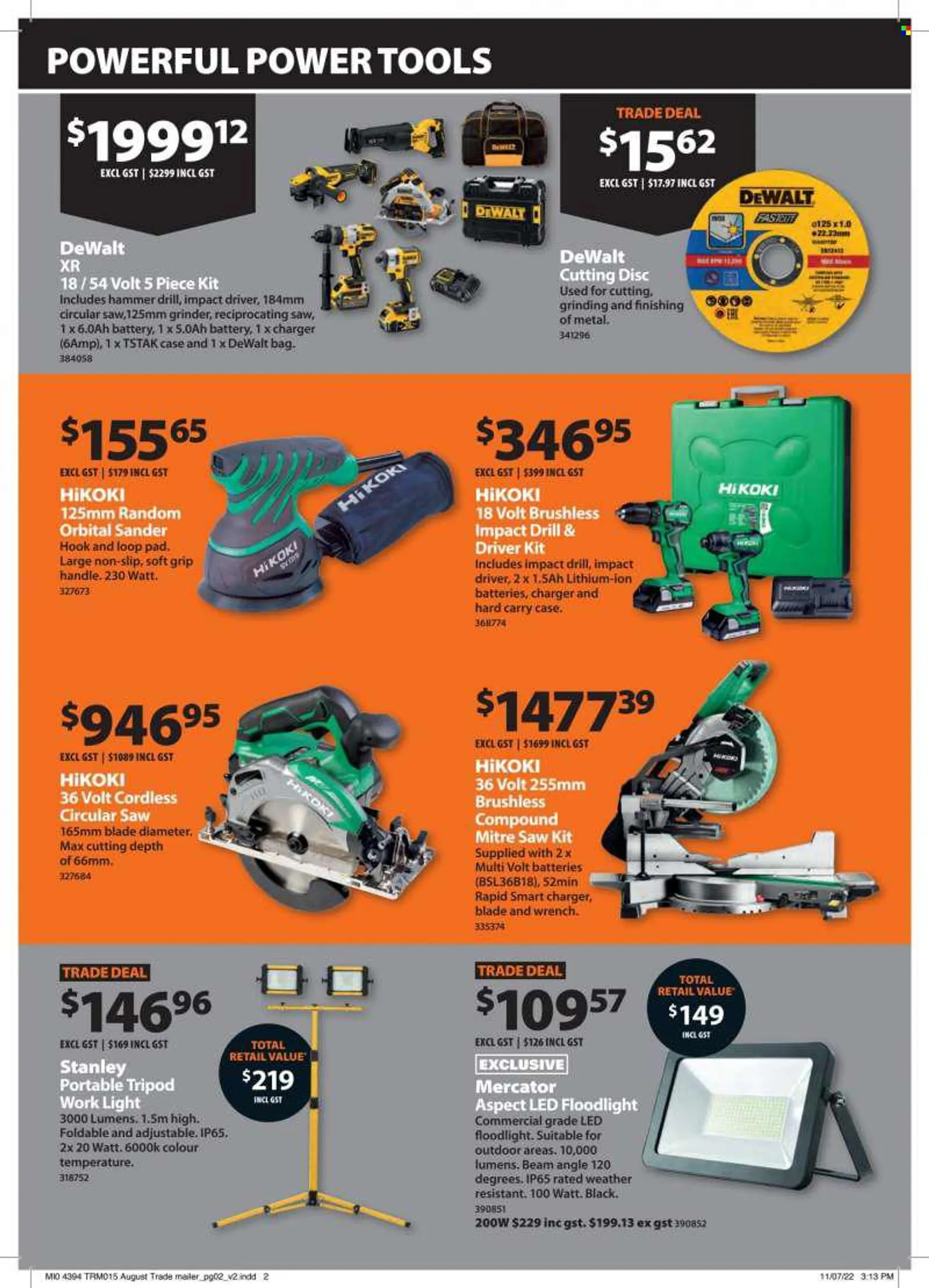 Mitre 10 mailer - 01.08.2022 - 31.08.2022 - Sales products - Stanley, floodlight, tripod, DeWALT, impact driver, grinder, circular saw, saw, reciprocating saw. Page 2.