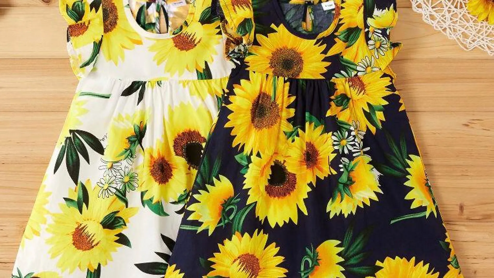 Toddler girl 100% cotton Sunflower Print Flutter sleeve Dress