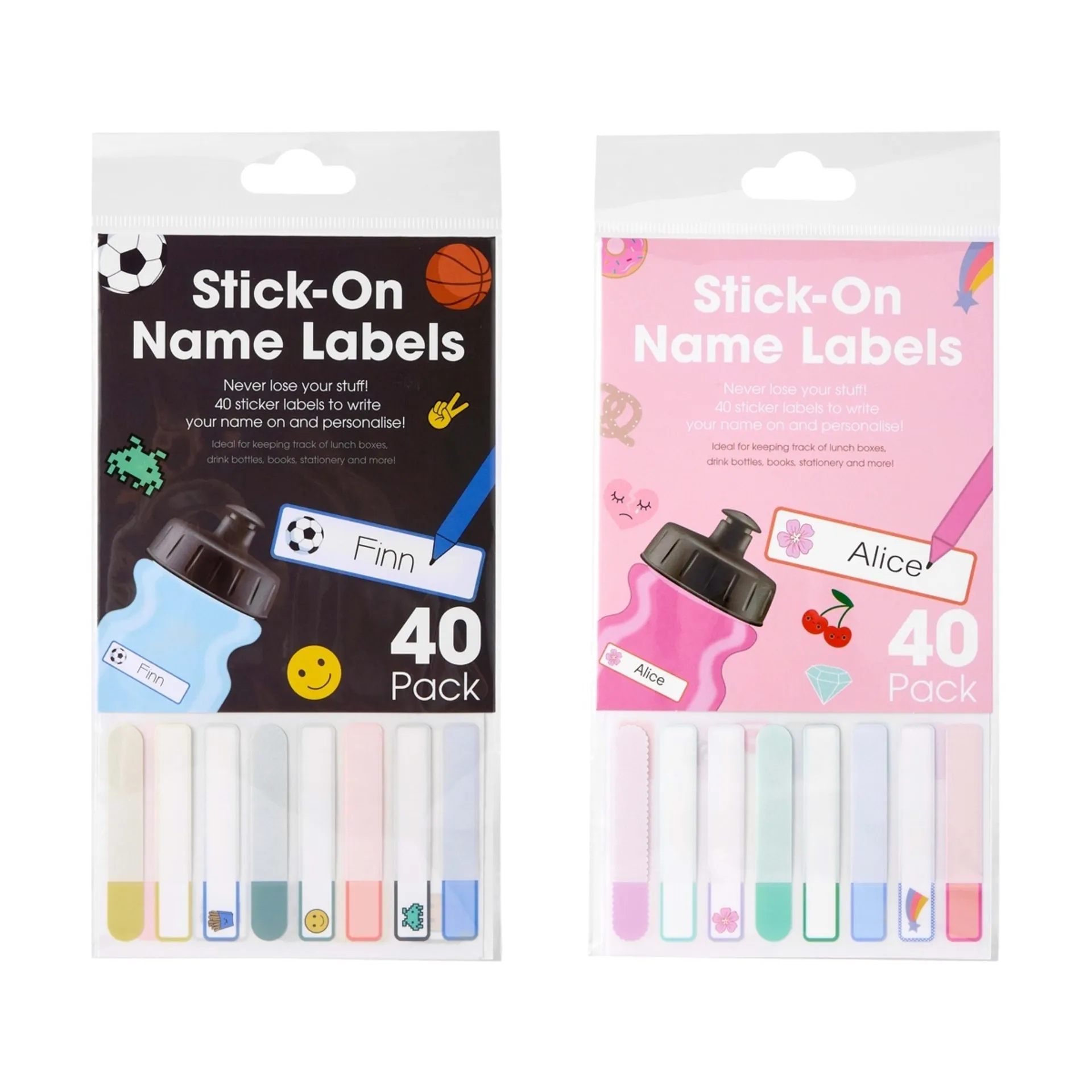 40 Pack Stick-On Name Labels - Assorted