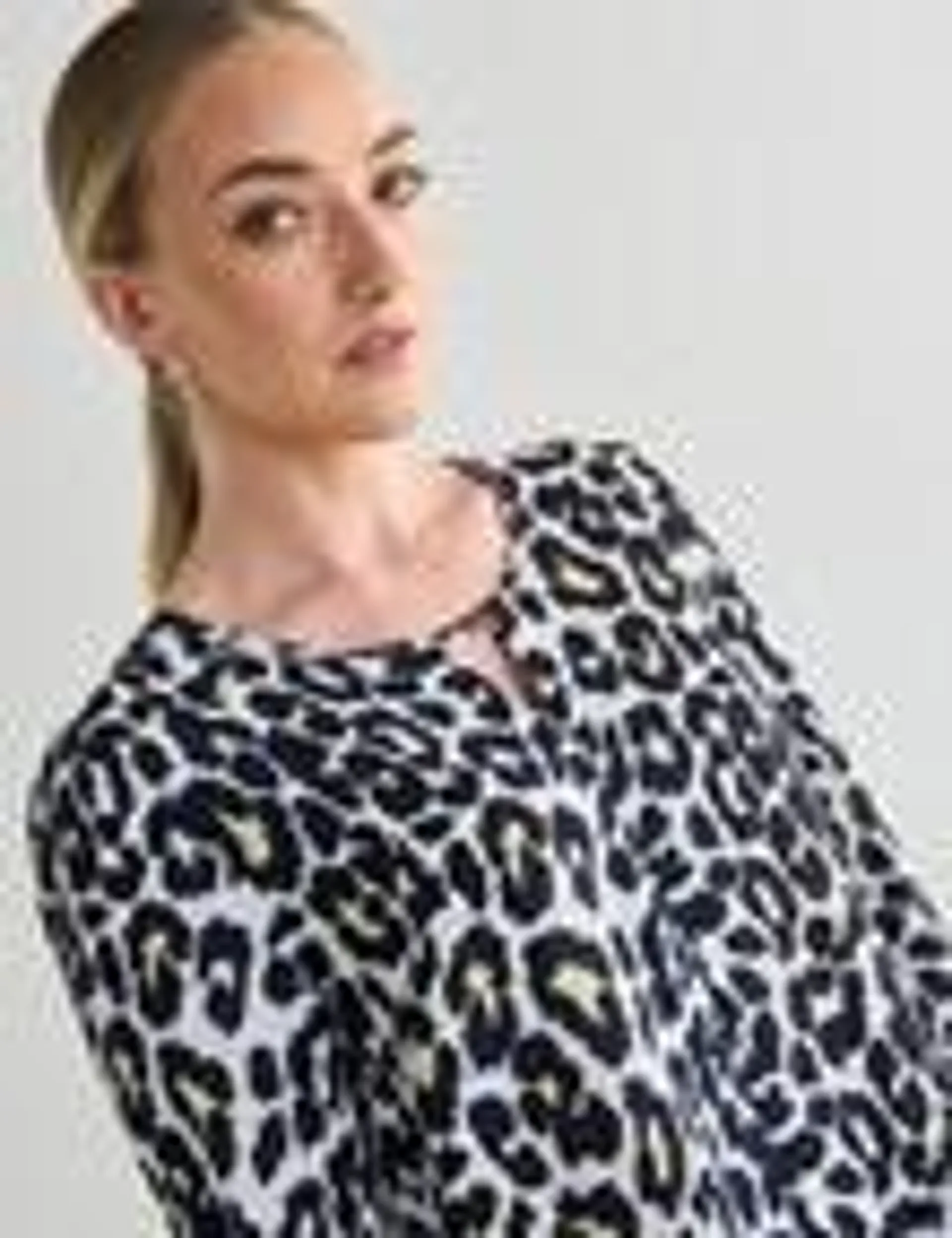 Oliver Black Animal Print 3/4 Sleeve Top, Navy