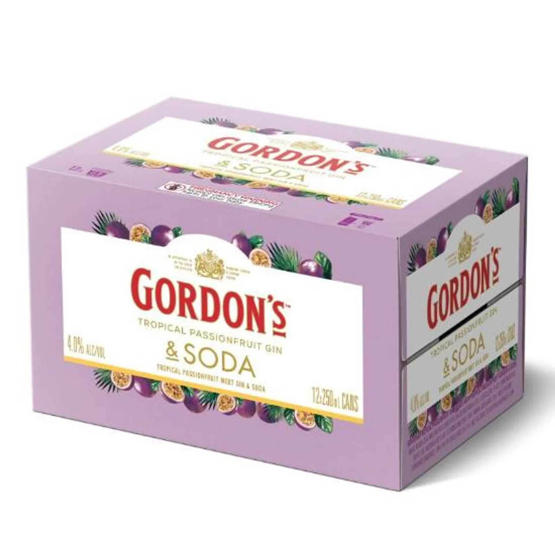 Gordon's Tropical Passionfruit Gin & Soda 4% Cans 12x250ml