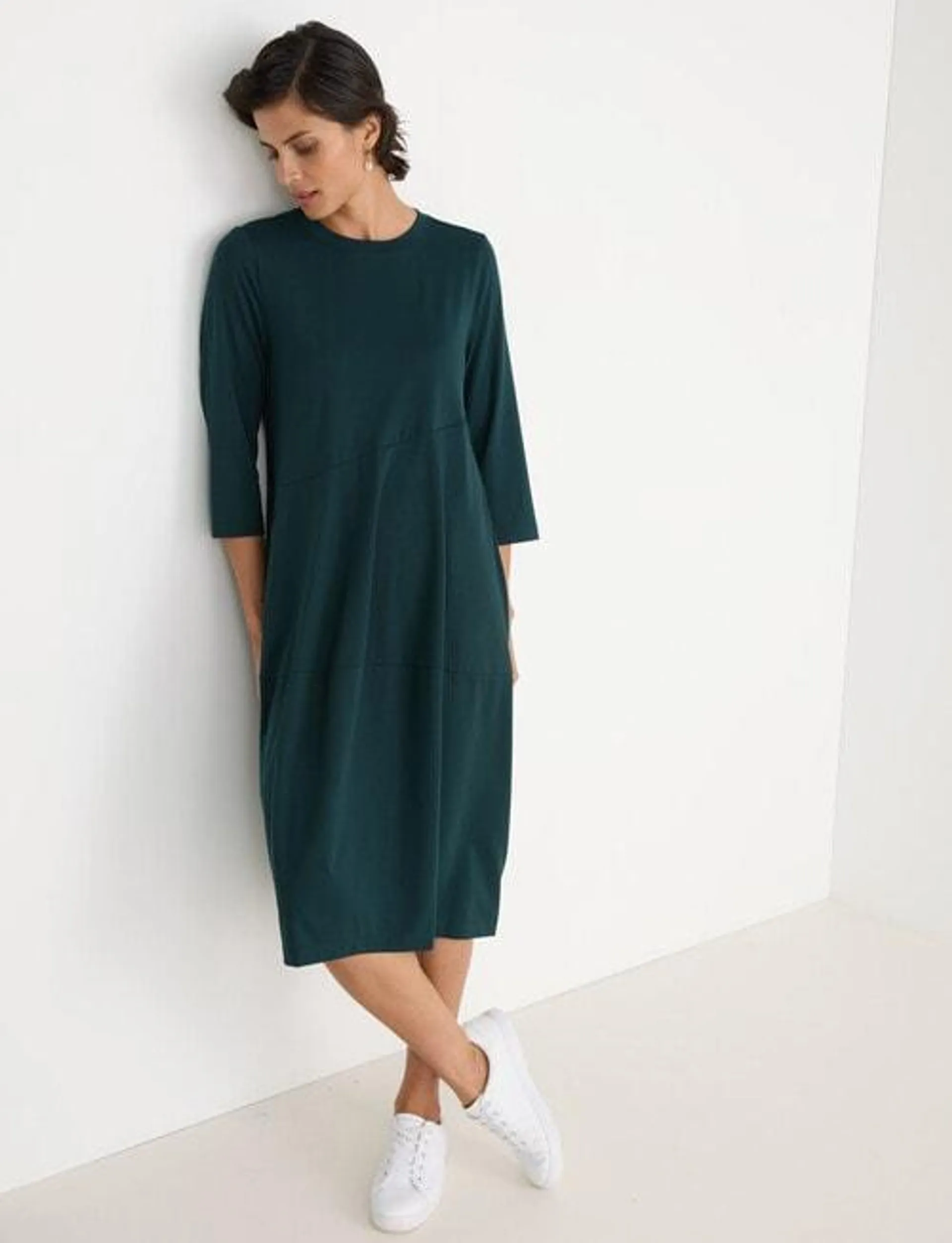 Jigsaw Hero Long Sleeve Crew Neck Dress, Forest