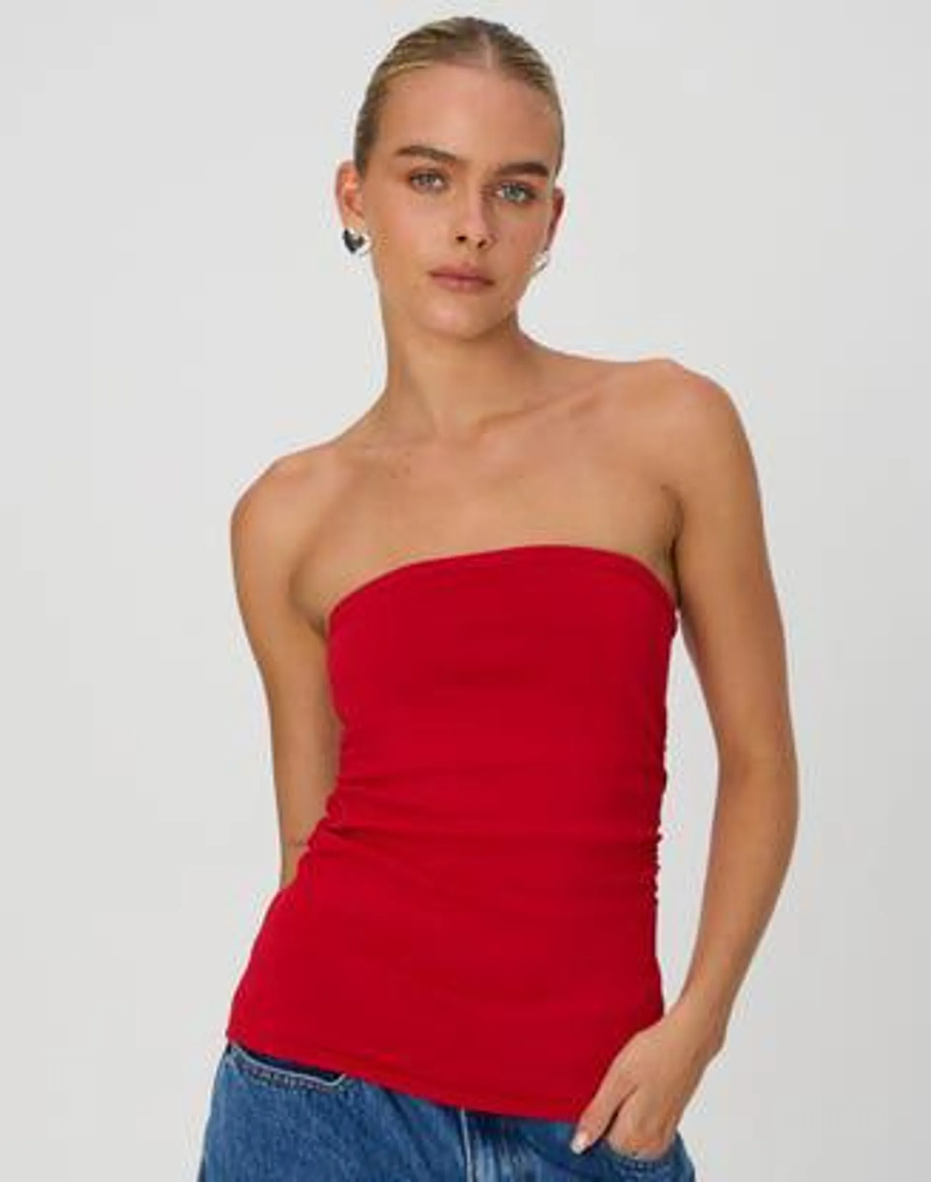 Longline Strapless Ruched Knit Bandeau