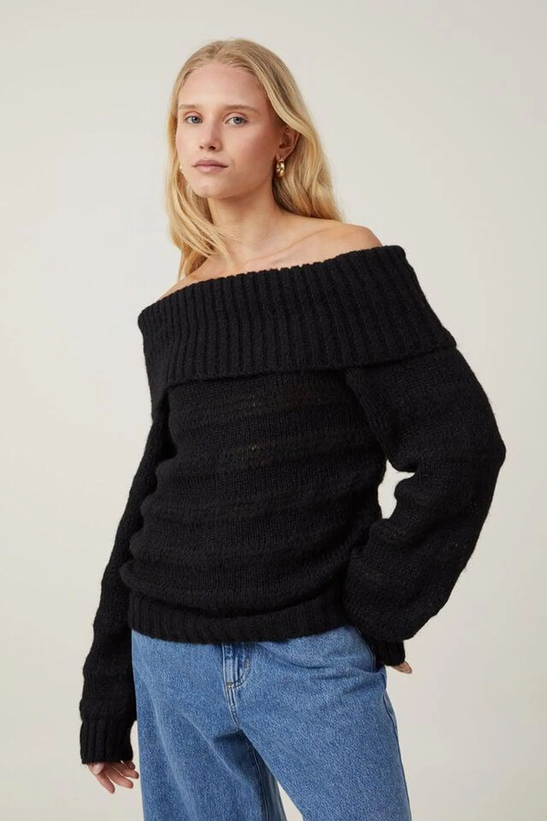 Fluffy Off Shoulder Knit