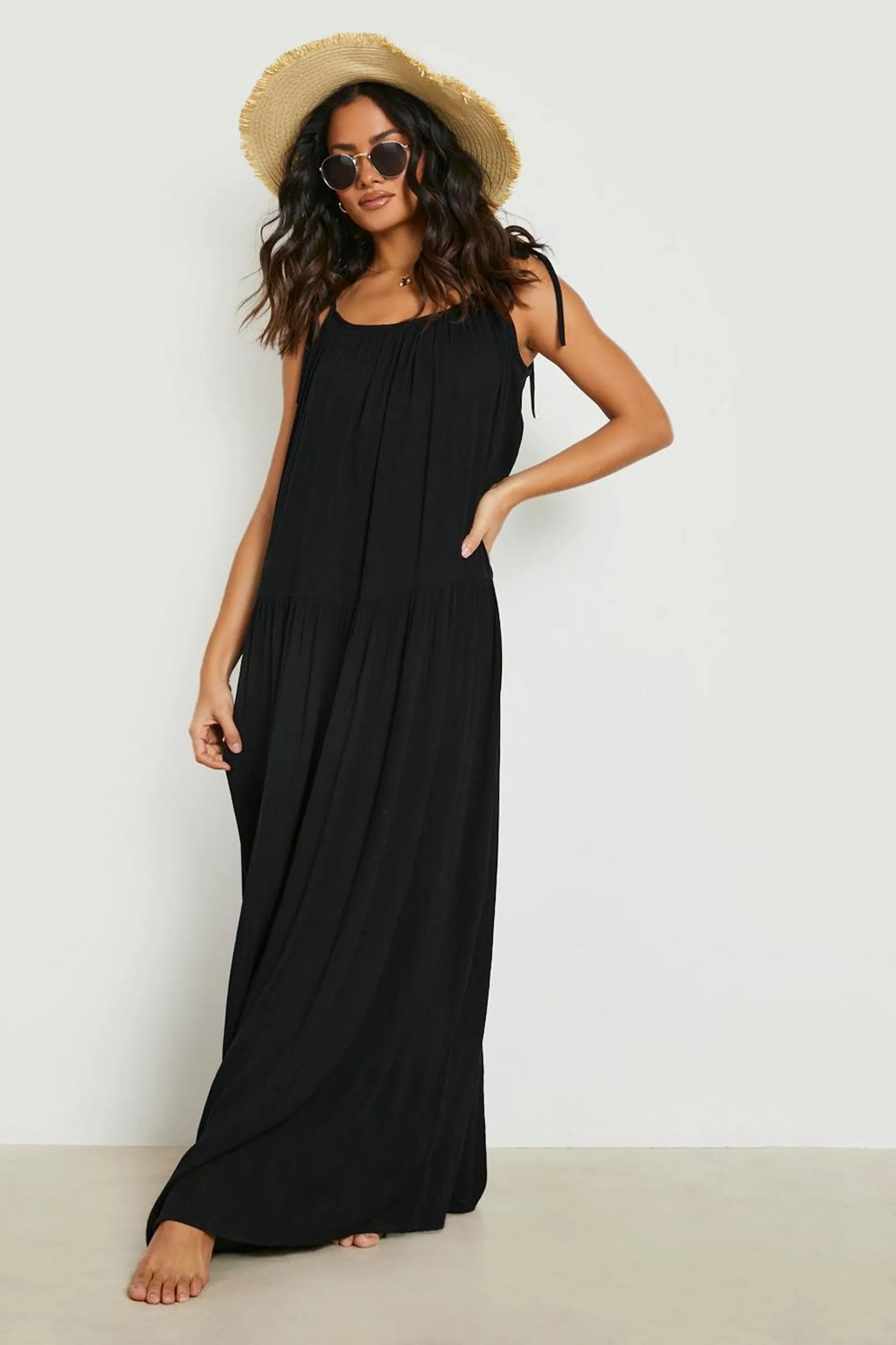 Crinkle Strappy Maxi Beach Dress