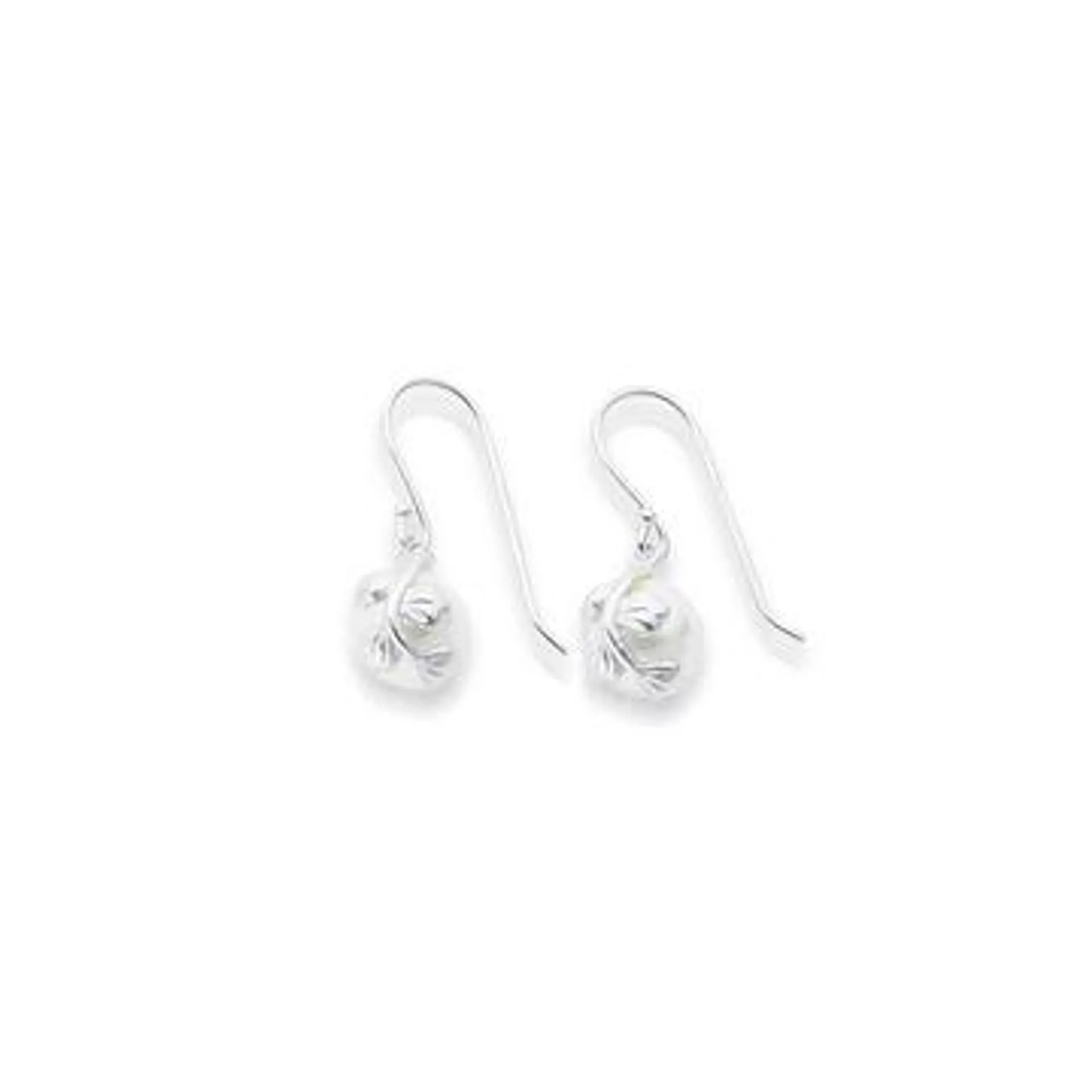 Sterling Silver Created Pearl Leaf Drop Earrings