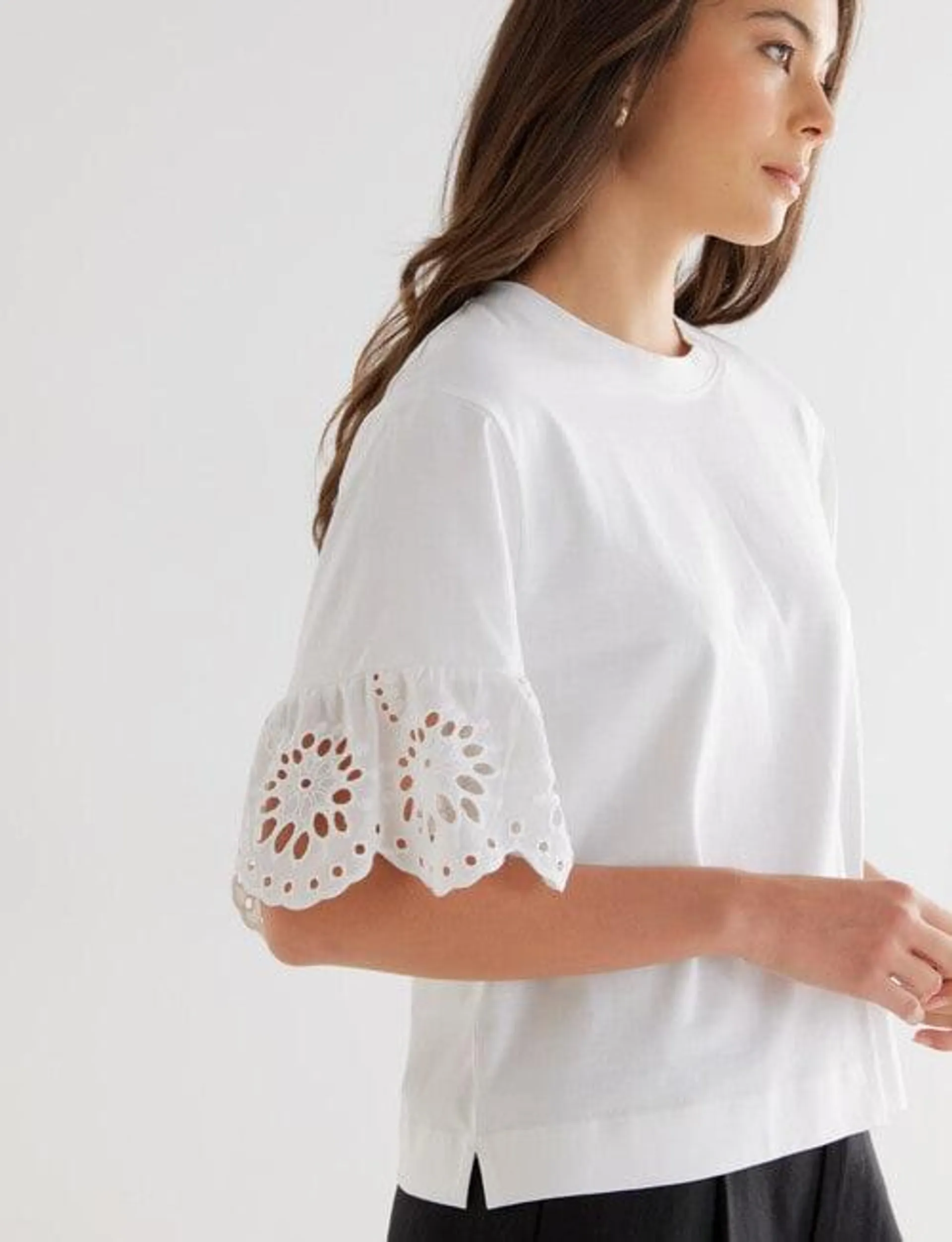 Whistle Drop Shoulder Detail Tee, Ivory