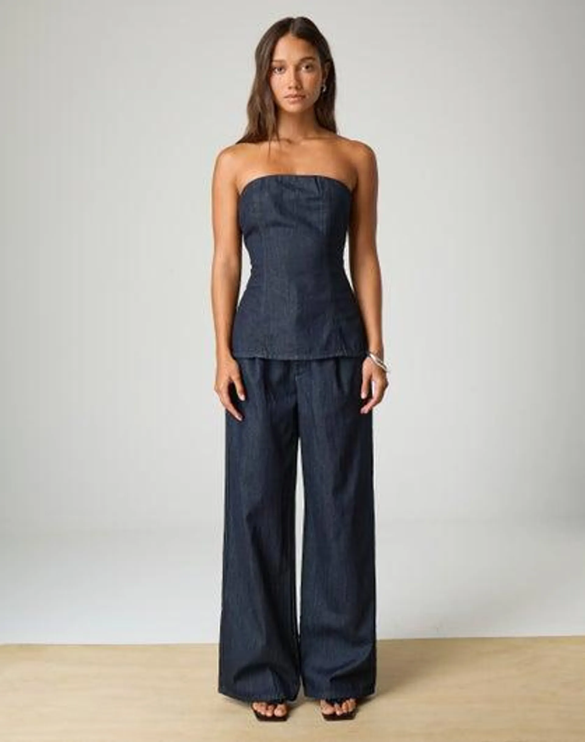 Denim Strapless Longline Top