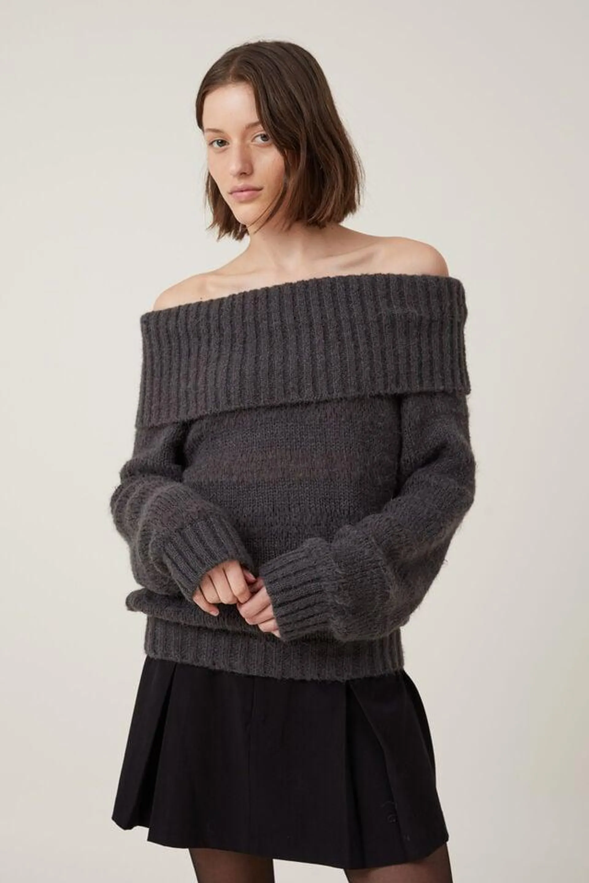 Fluffy Off Shoulder Knit