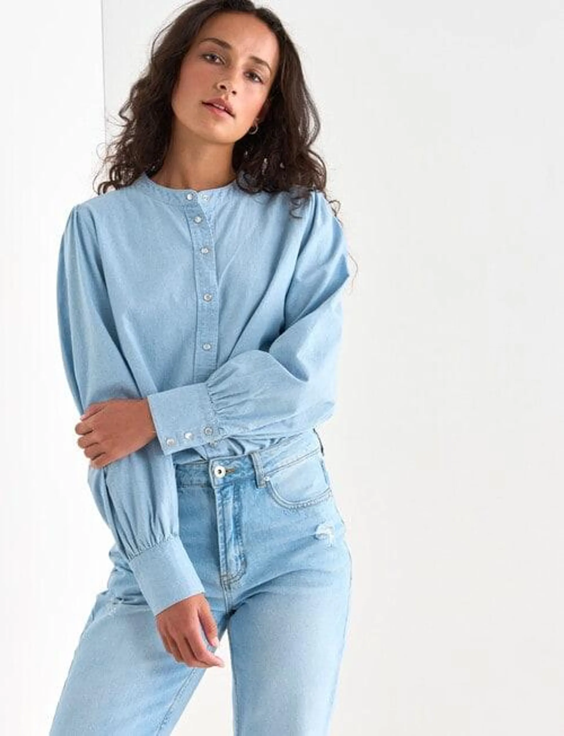 Denim Republic Collarless Shirt, Iceberg