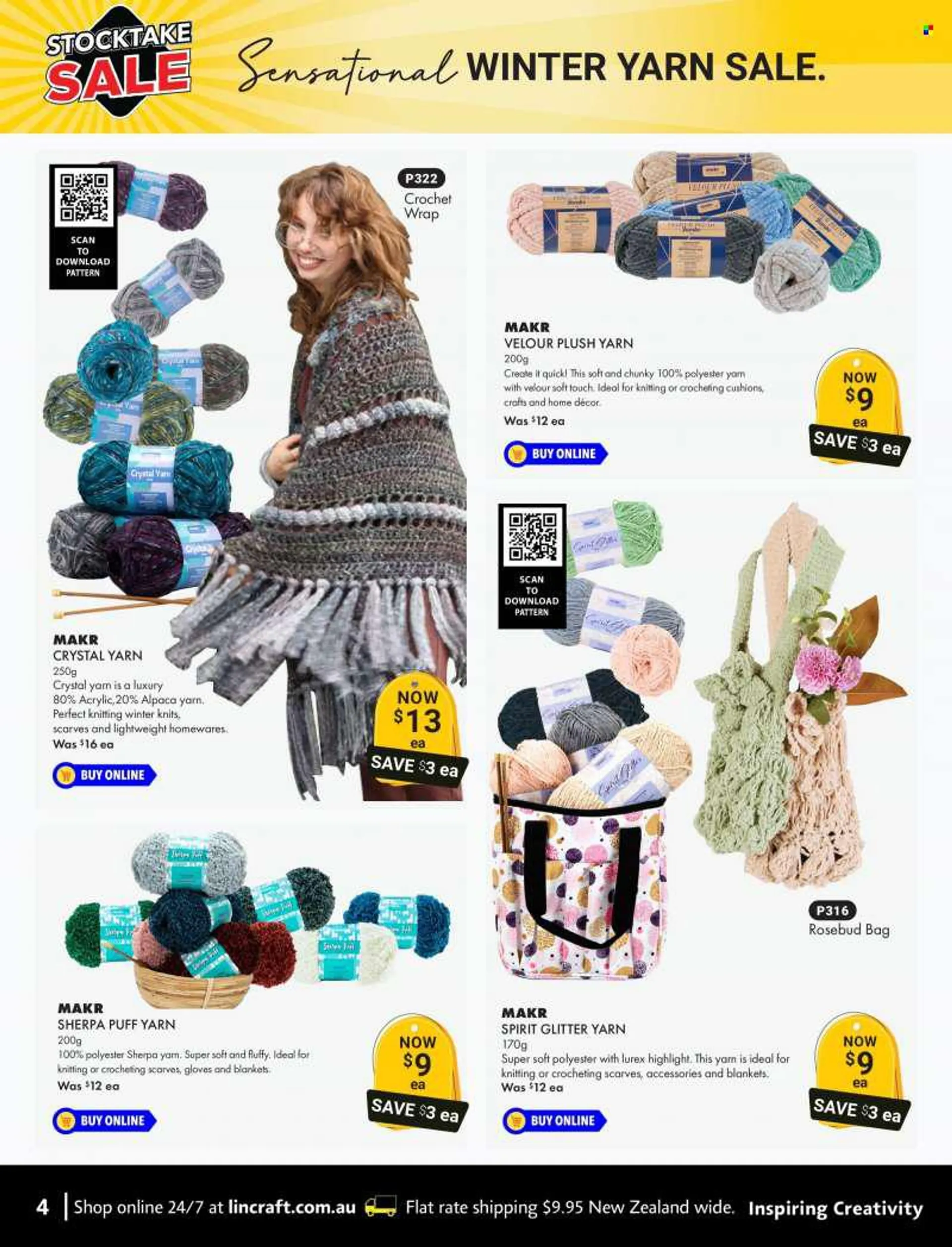 Lincraft mailer - 21.07.2022 - 31.07.2022 - Sales products - bag, glitter, knitting wool, blanket, cushion. Page 4.