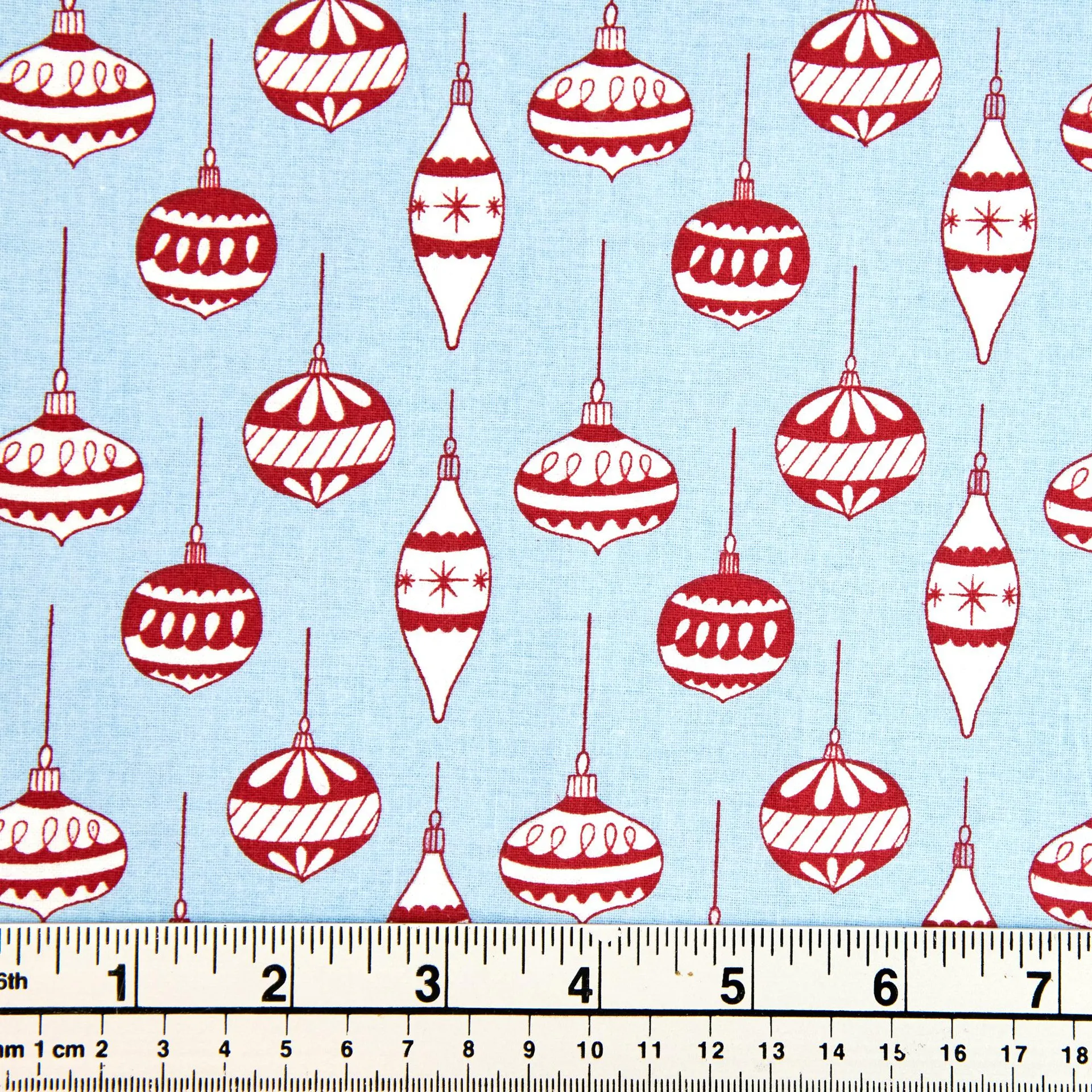 Christmas Cotton Print Fabric, Red Ornaments- Width 112cm