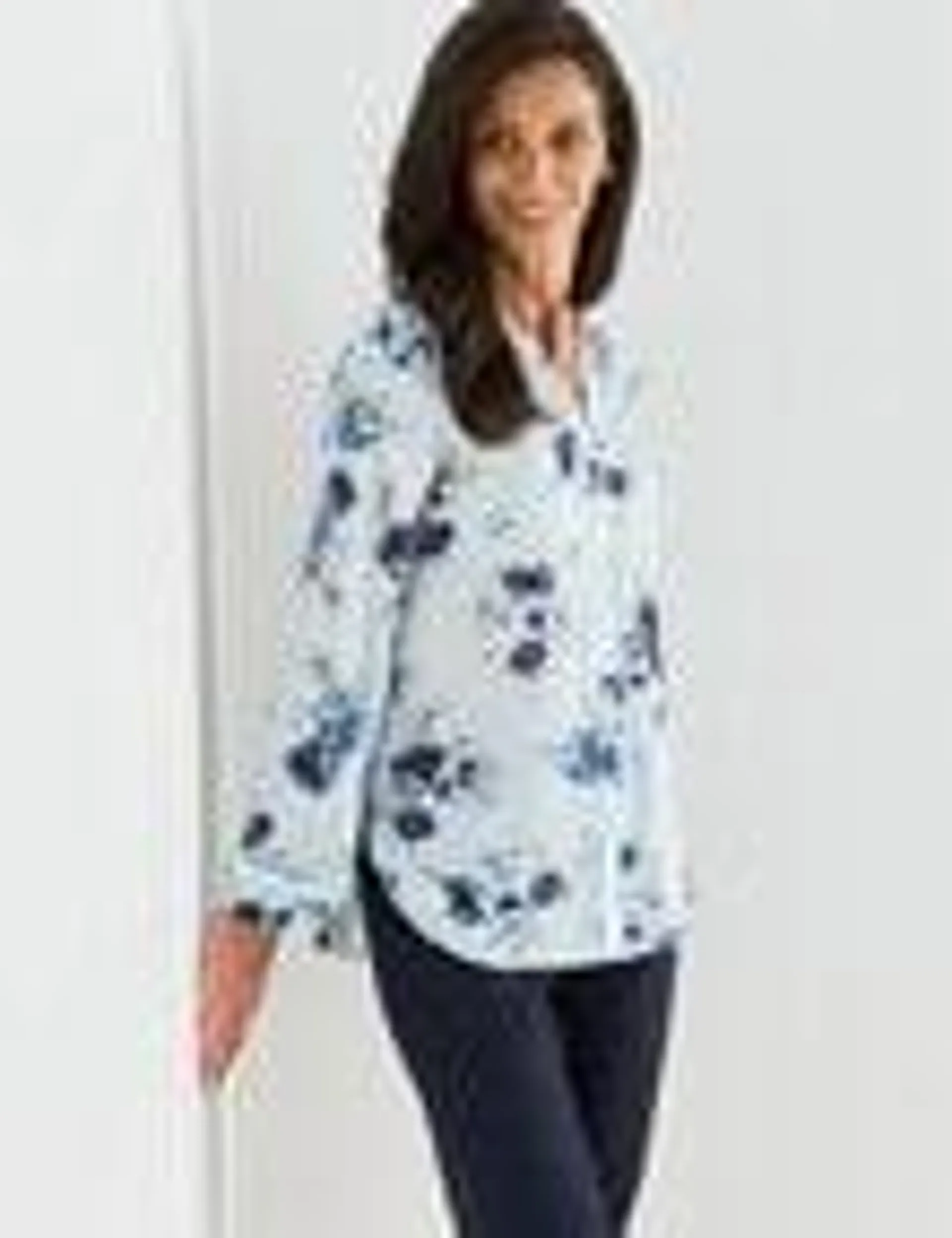 Ella J Floral Button Detail Shirt, Blue