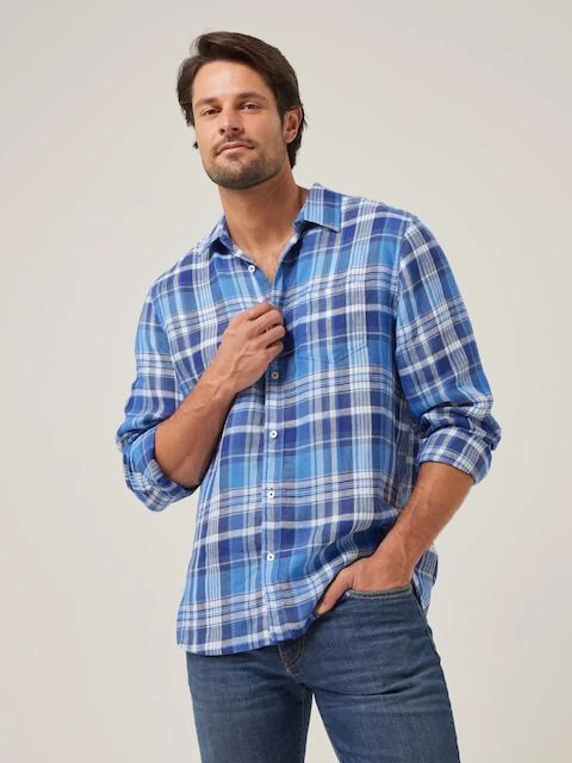 Just Jeans Long Sleeve Pure Linen Check Shirt