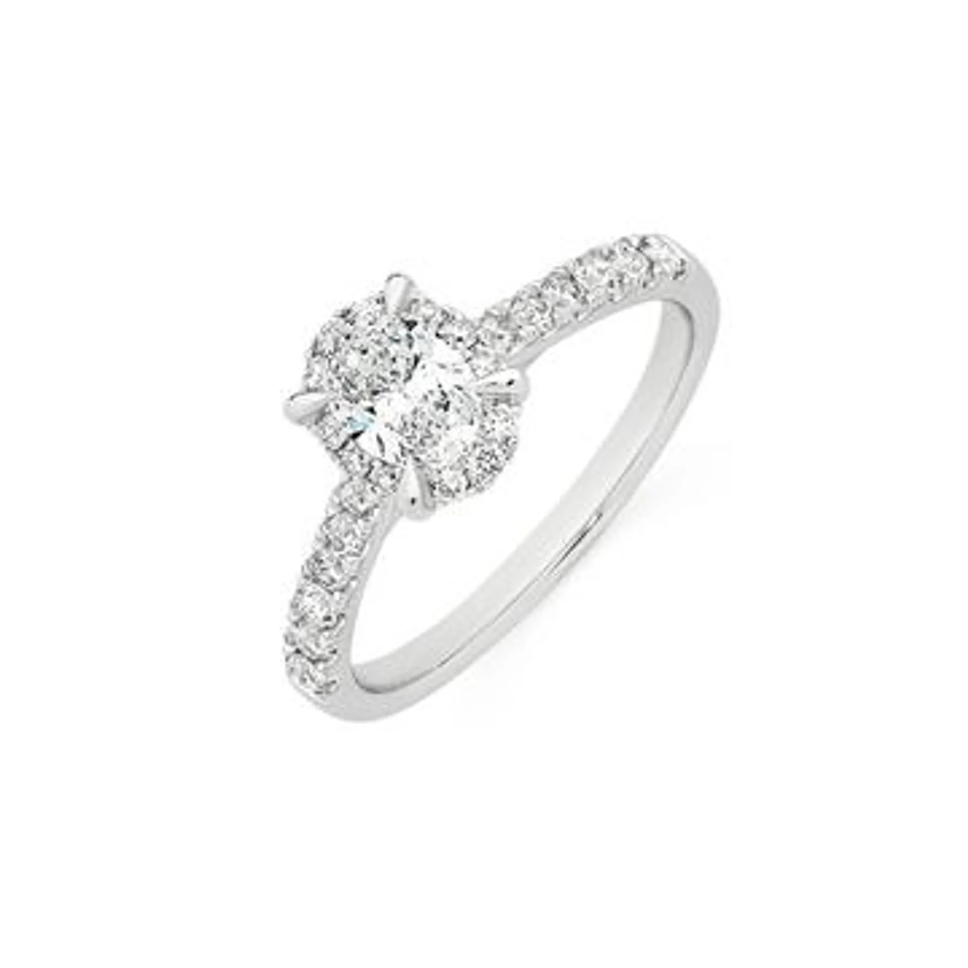 18ct White Gold Oval Solitaire Framed Ring