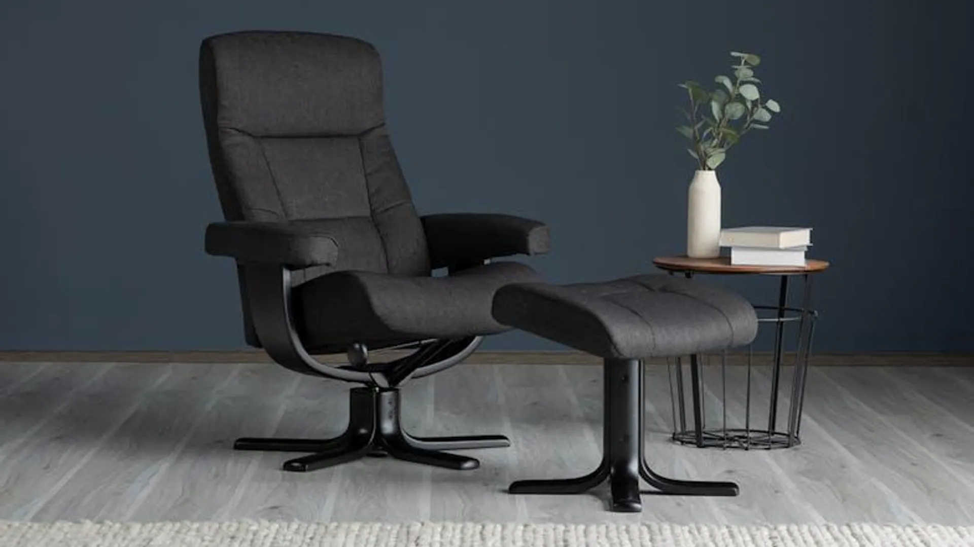 Otta Ebony Fabric Recliner and Footstool