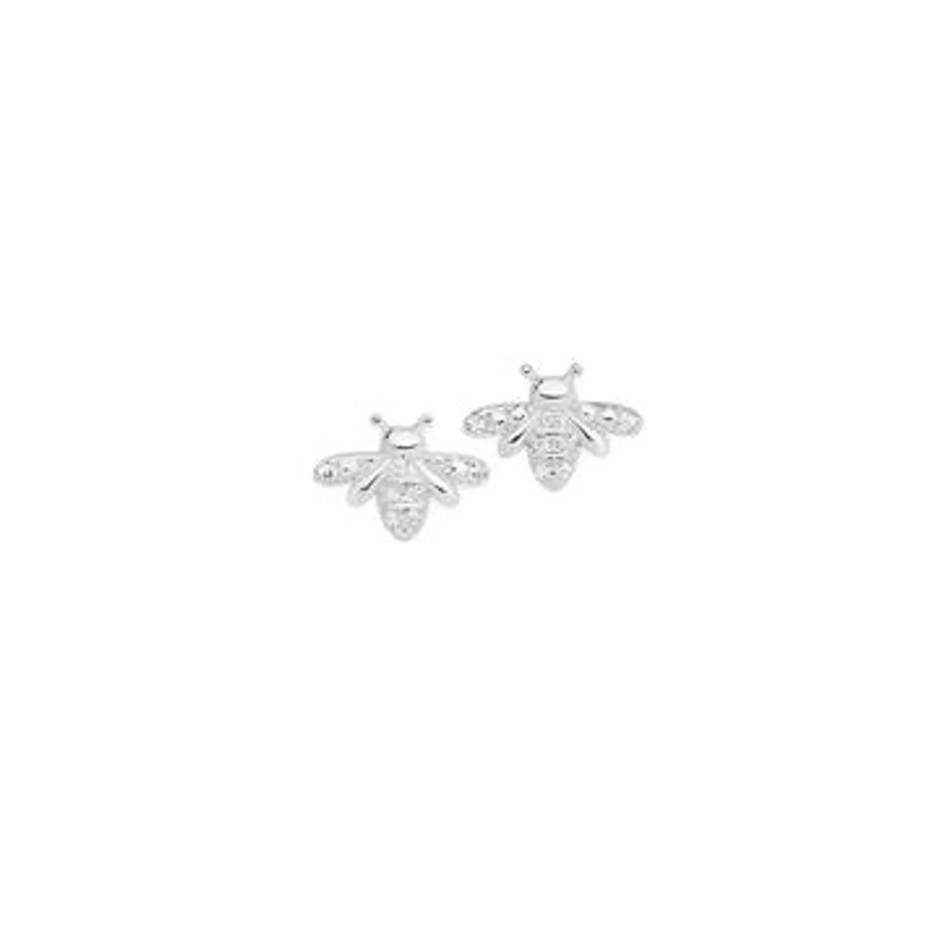 Silver CZ Bee Stud Earrings