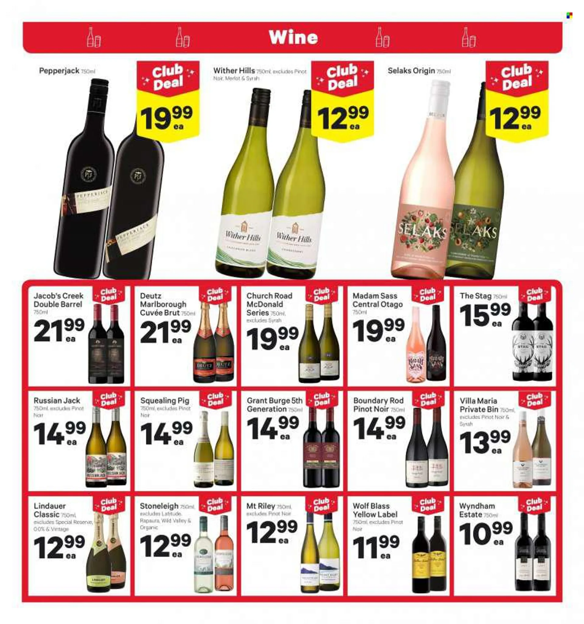 New World mailer - 08.08.2022 - 14.08.2022 - Sales products - Pepper Jack cheese, red wine, sparkling wine, wine, Merlot, Pinot Noir, Cuvée, Lindauer, Wither Hills, Syrah, Jacobs Creek, Brut, bin, Hills. Page 21.
