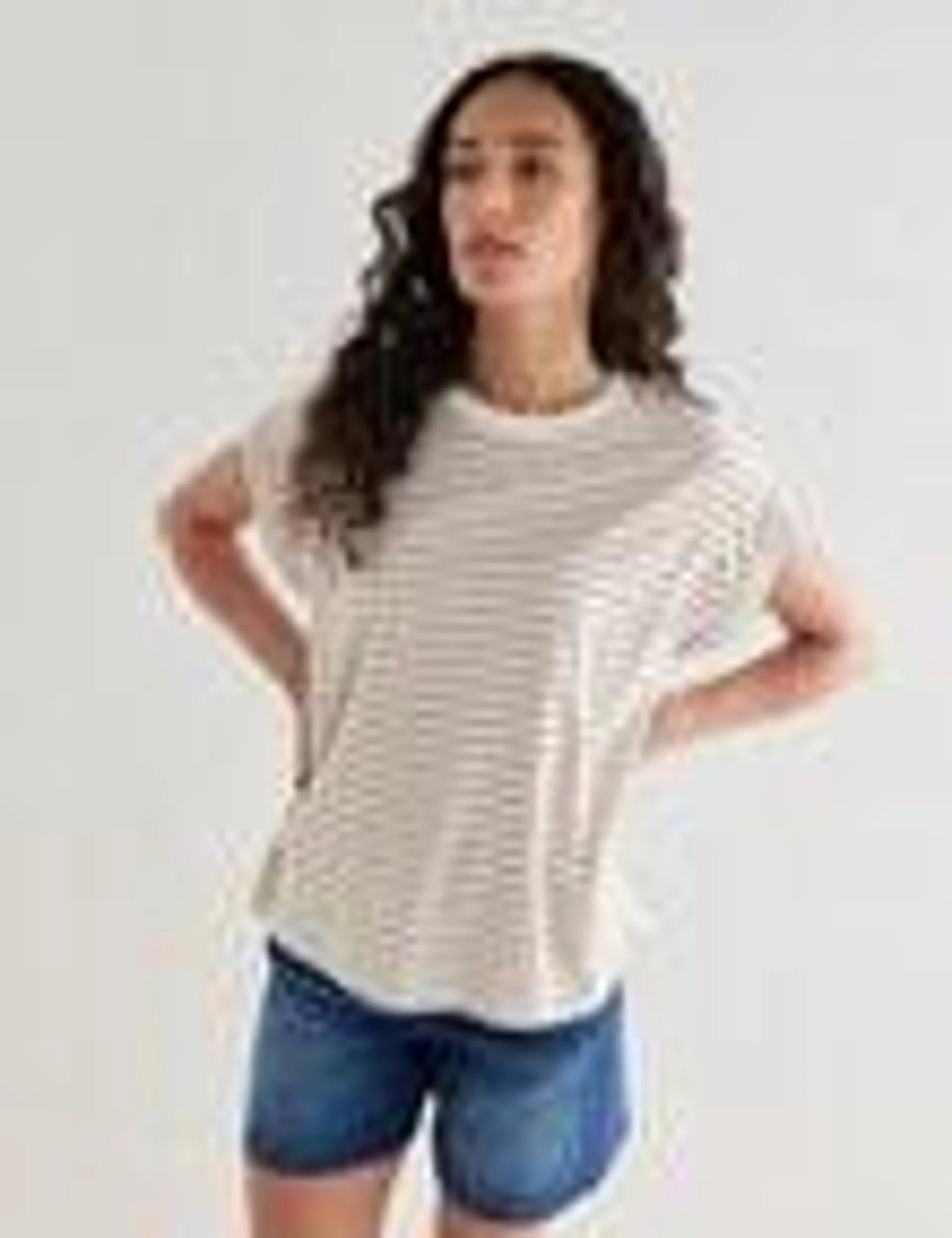 Zest Stripe Organic Cotton Roll Sleeve Tee, Natural