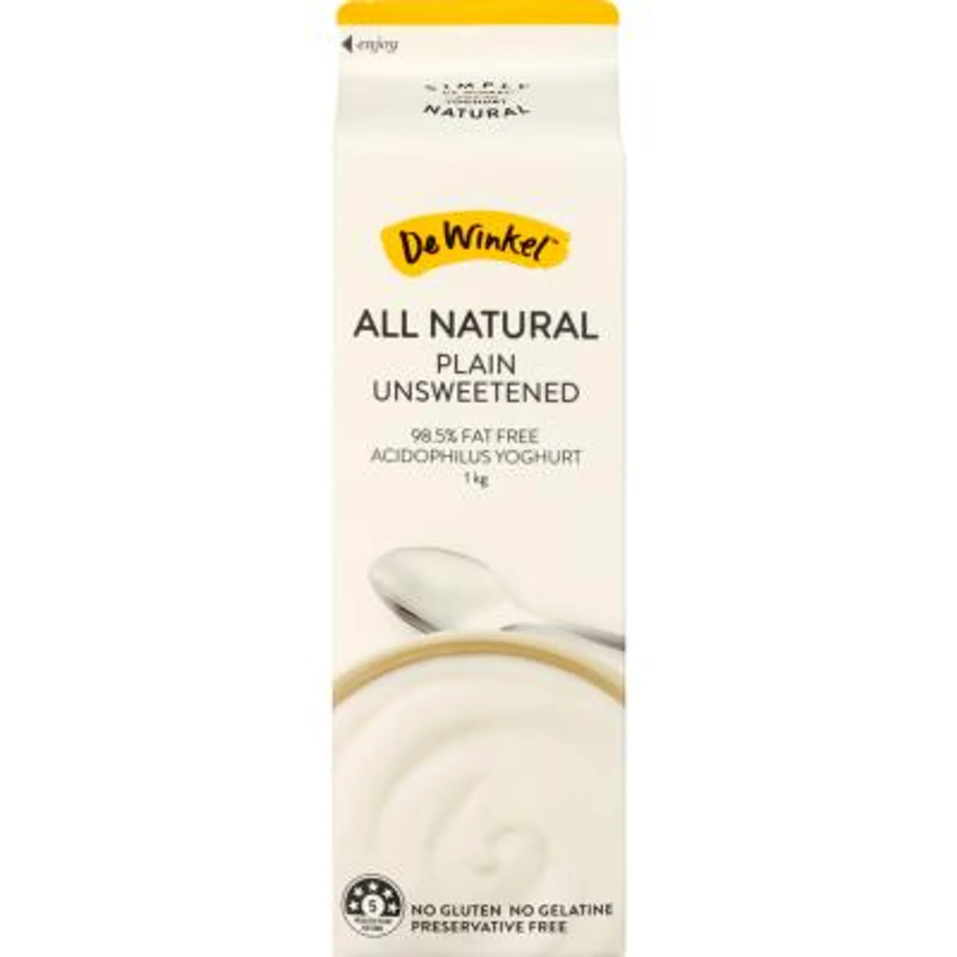 De Winkel All Natural Plain Unsweetened Yoghurt