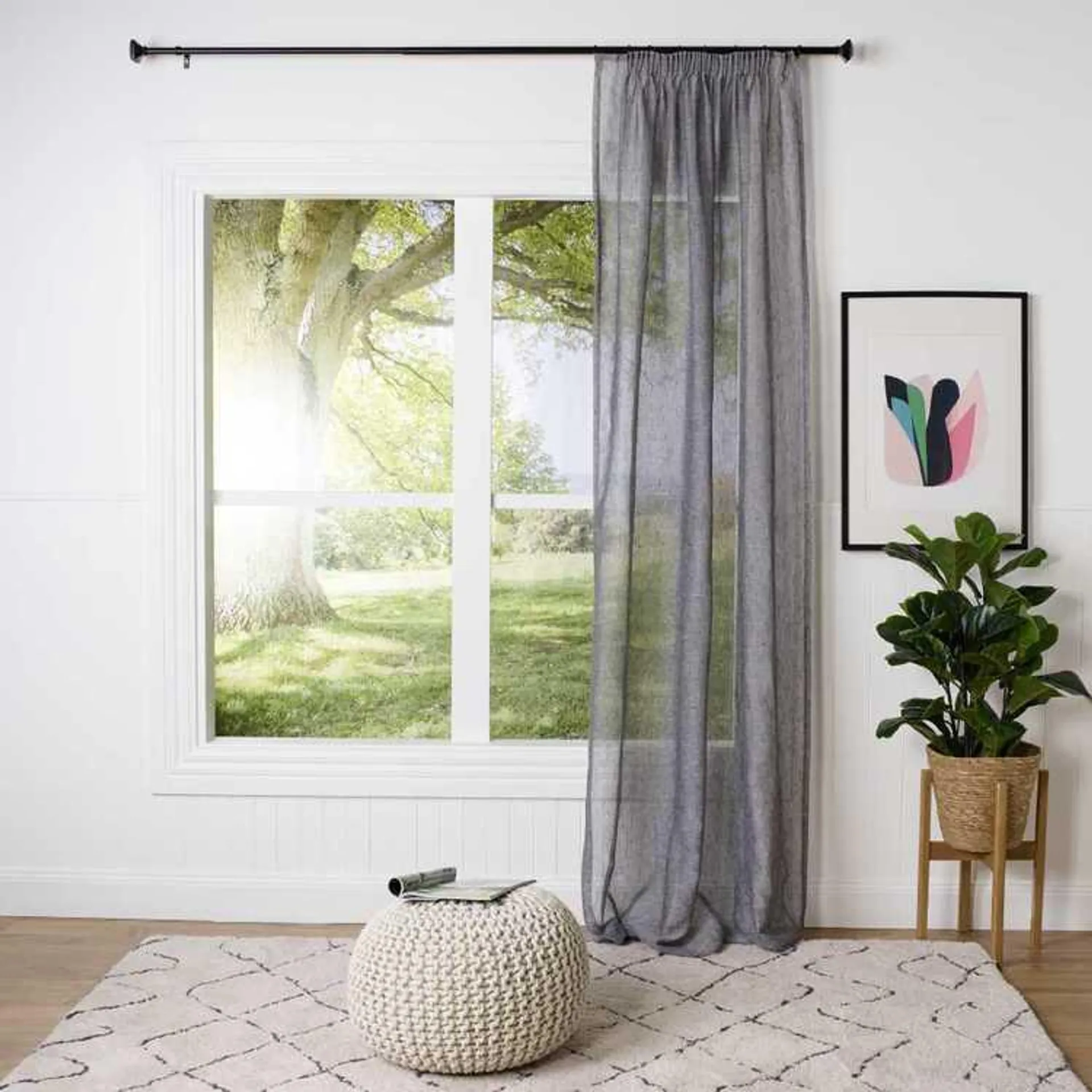 Caprice Oxford 280 cm Sheer Pencil Pleat Cut, Hem & Hang Curtain Fabric Charcoal 280 cm