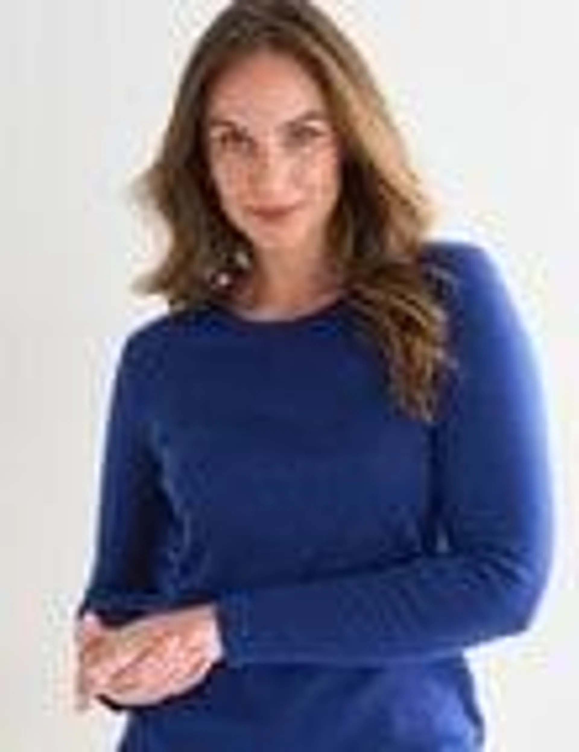 North South Merino Long Sleeve Round Neck Top, Cobalt Blue Marle