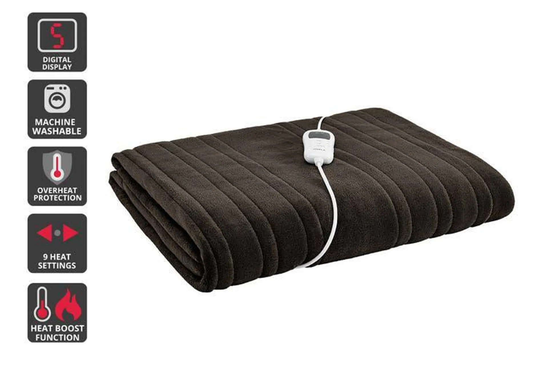 Ovela Plush Electric Heated Throw Blanket (Dark Chocolate, 160cm x 130cm)