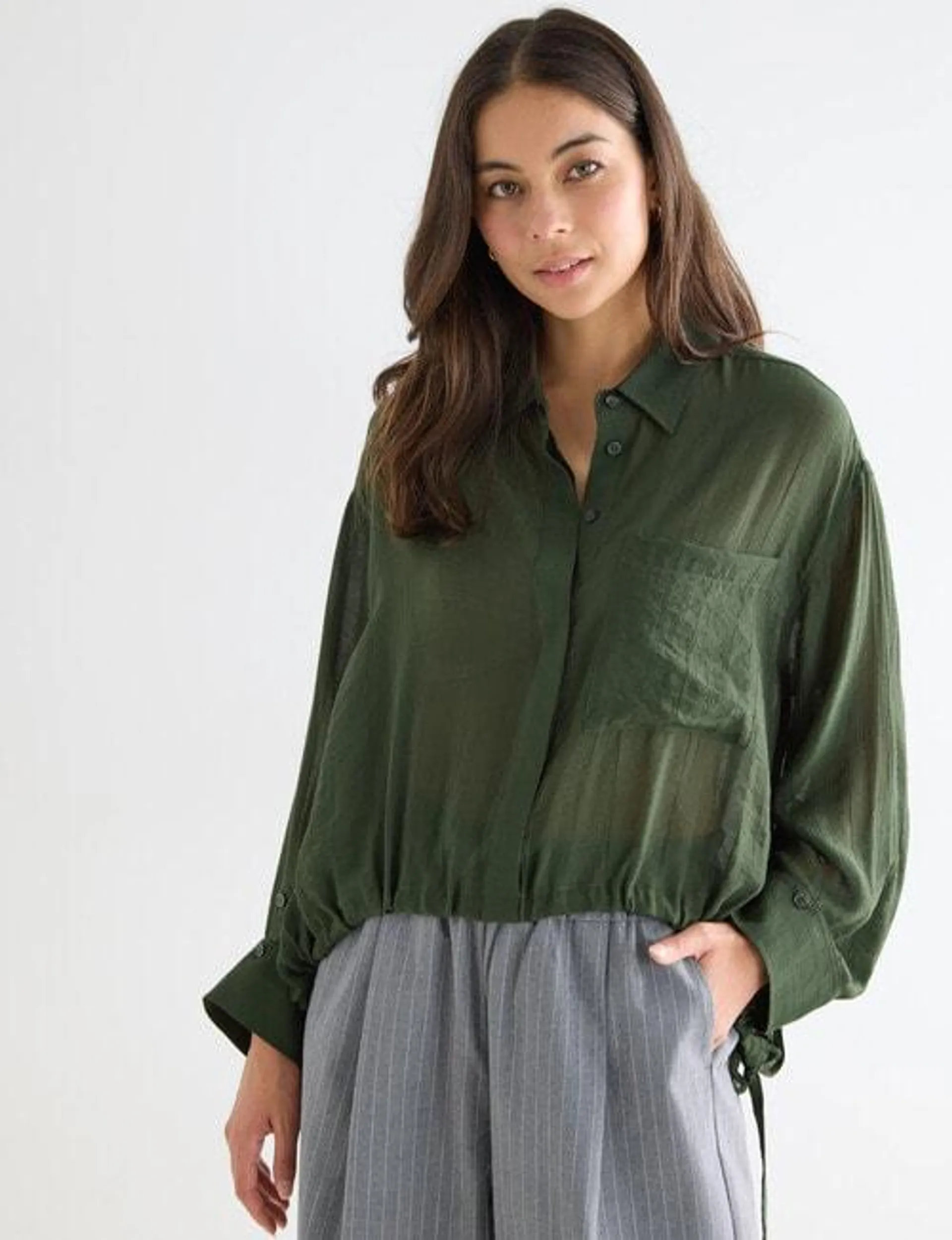 Mineral Felix Drawstring Shirt, Dark Olive