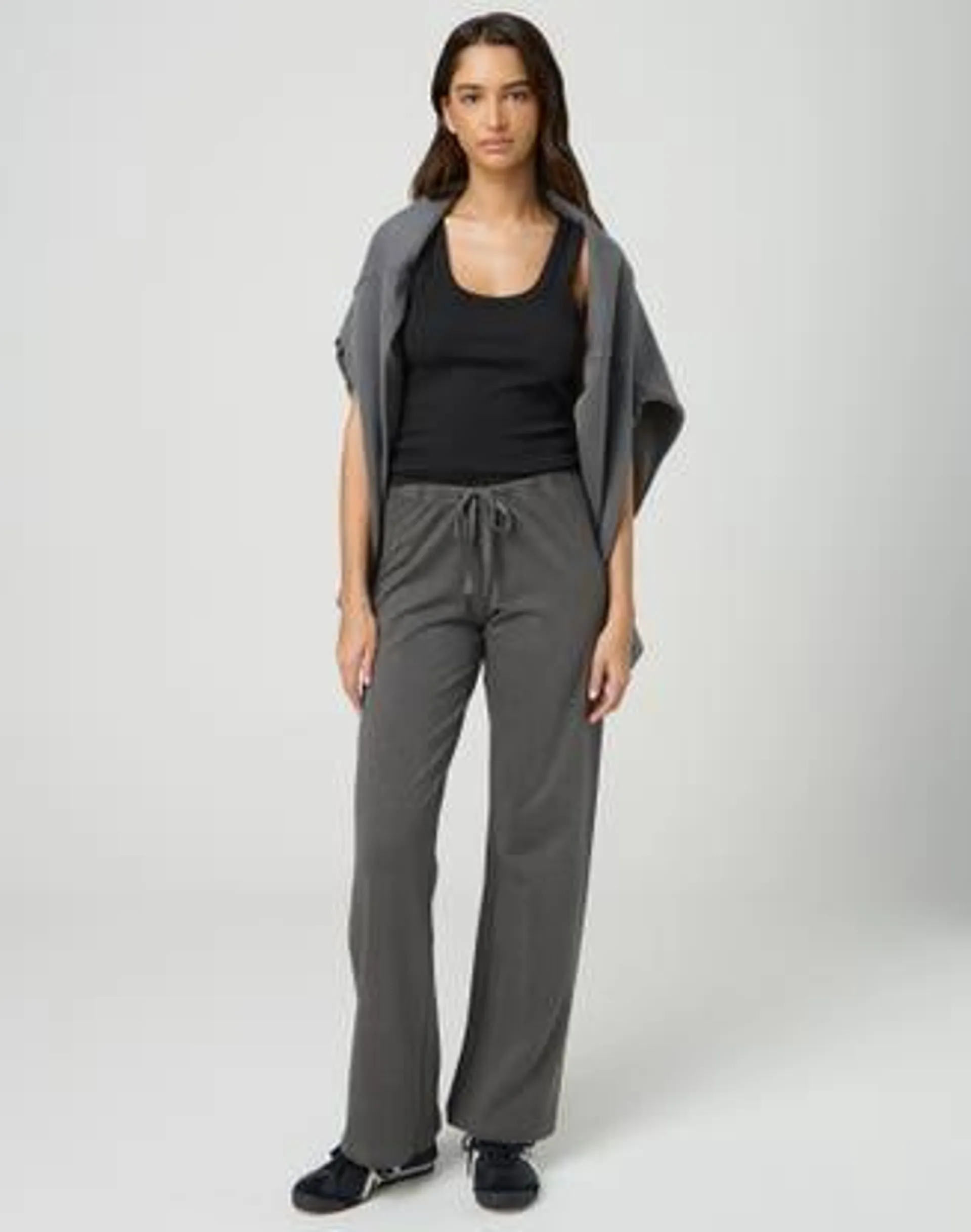 Washed Tie Waist Wide Leg Jogger