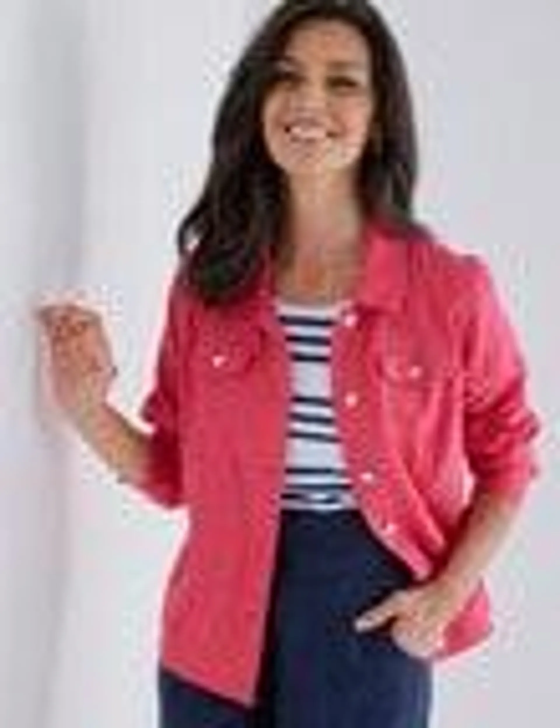 Ella J Linen Shell Button Jacket, Raspberry