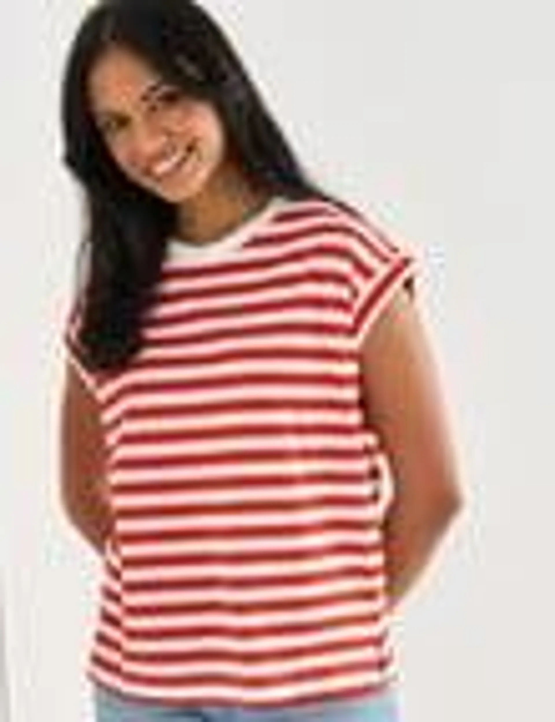 Zest Organic Cotton Roll Sleeve Tee, Red Stripe