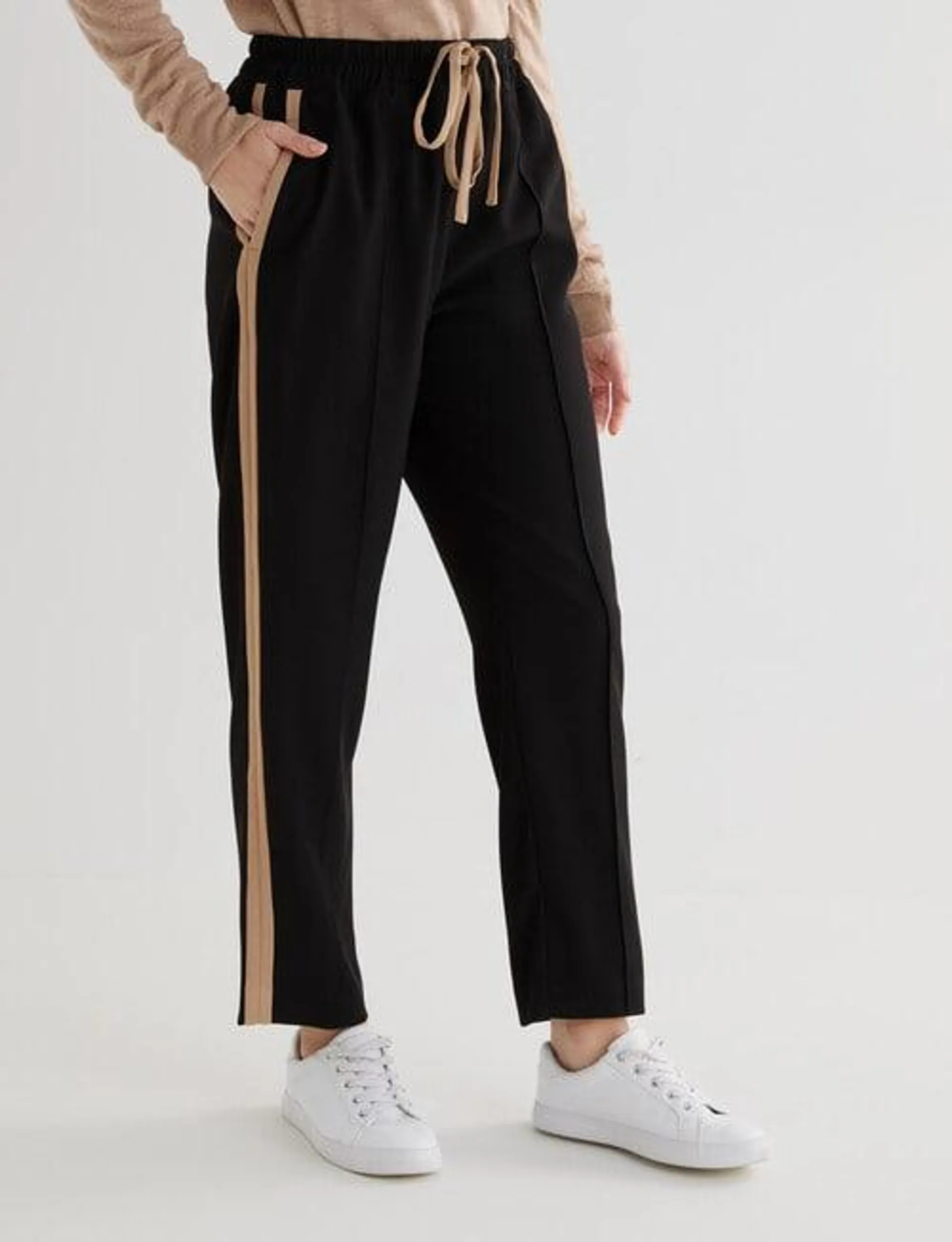 Whistle Stripe Tapered Pant, Black & Camel